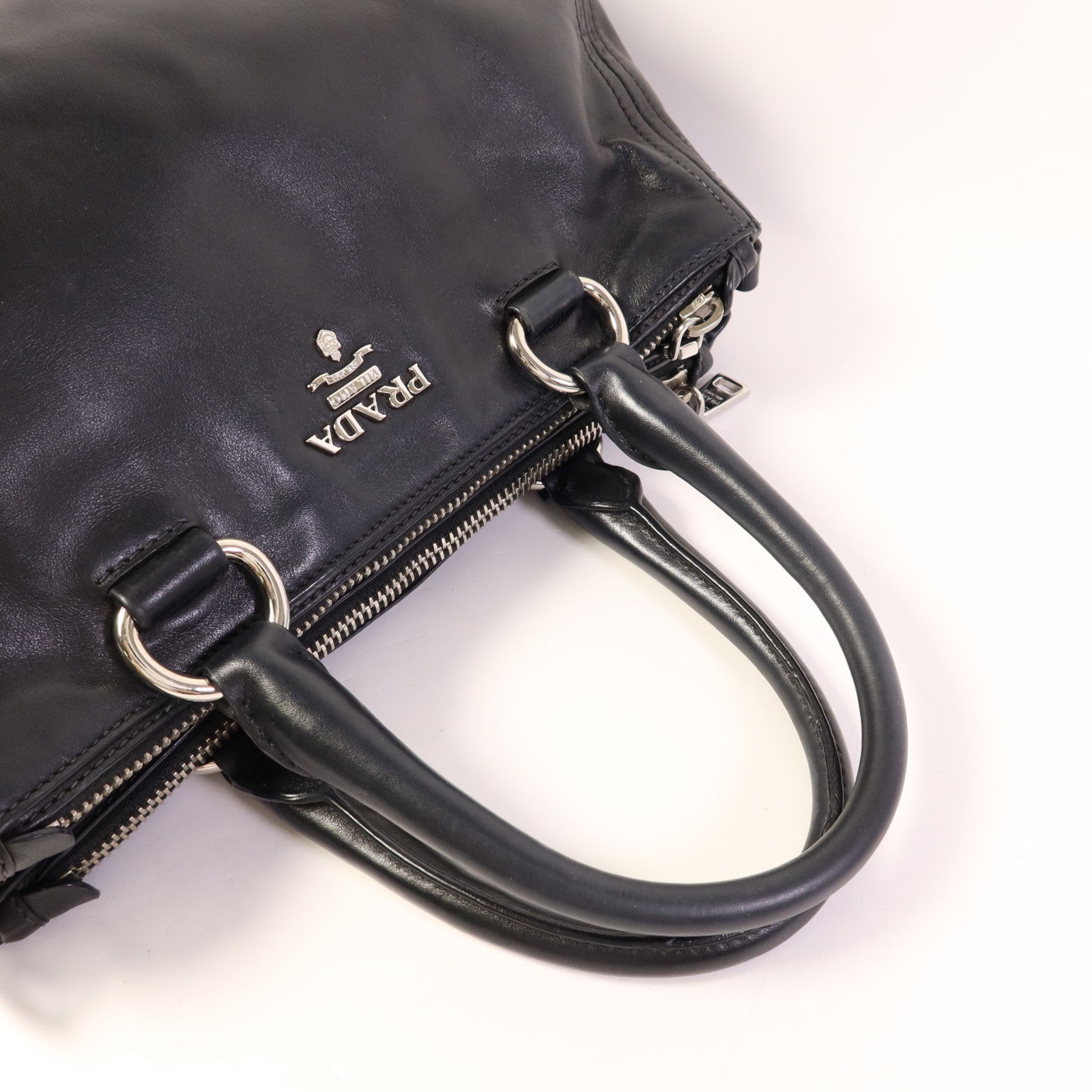 PRADA 牛皮皮革Shoulder Bag銀扣手挽肩背兩用袋