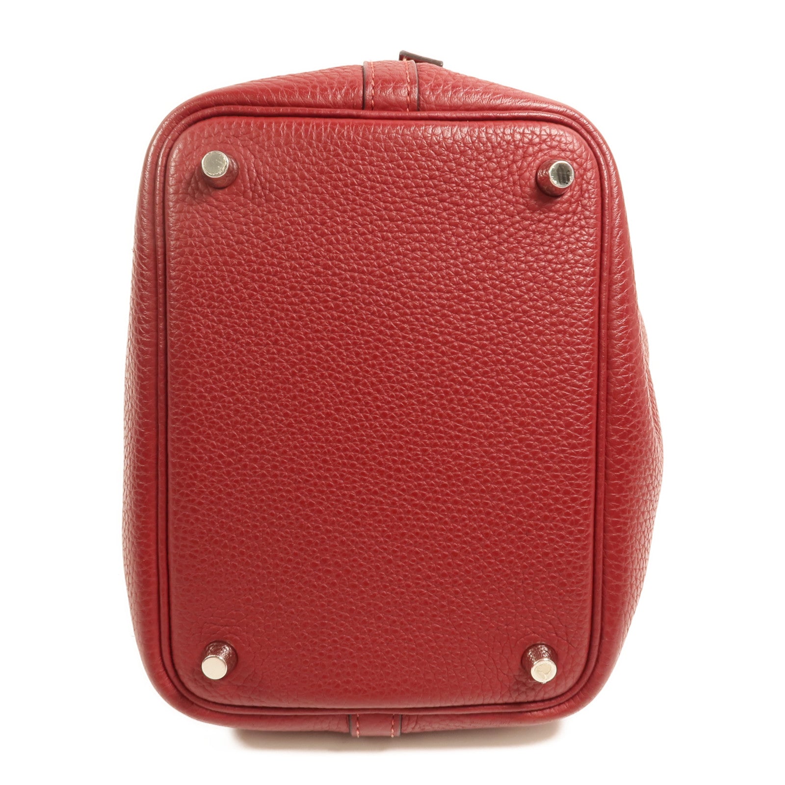HERMES Clemence皮革Picotin PM銀扣手挽袋Rouge Grenat