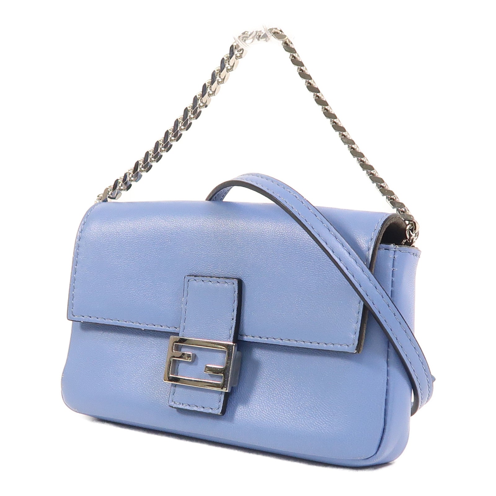 FENDI 牛皮皮革Micro Baguette銀扣手挽肩背兩用袋