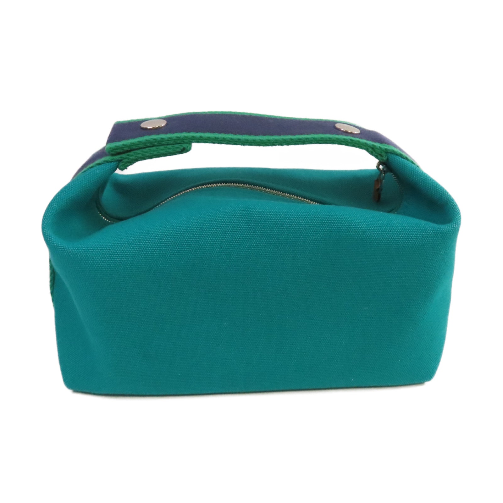 HERMES 帆布Small Bride-a-Brac Case銀扣手挽袋綠色