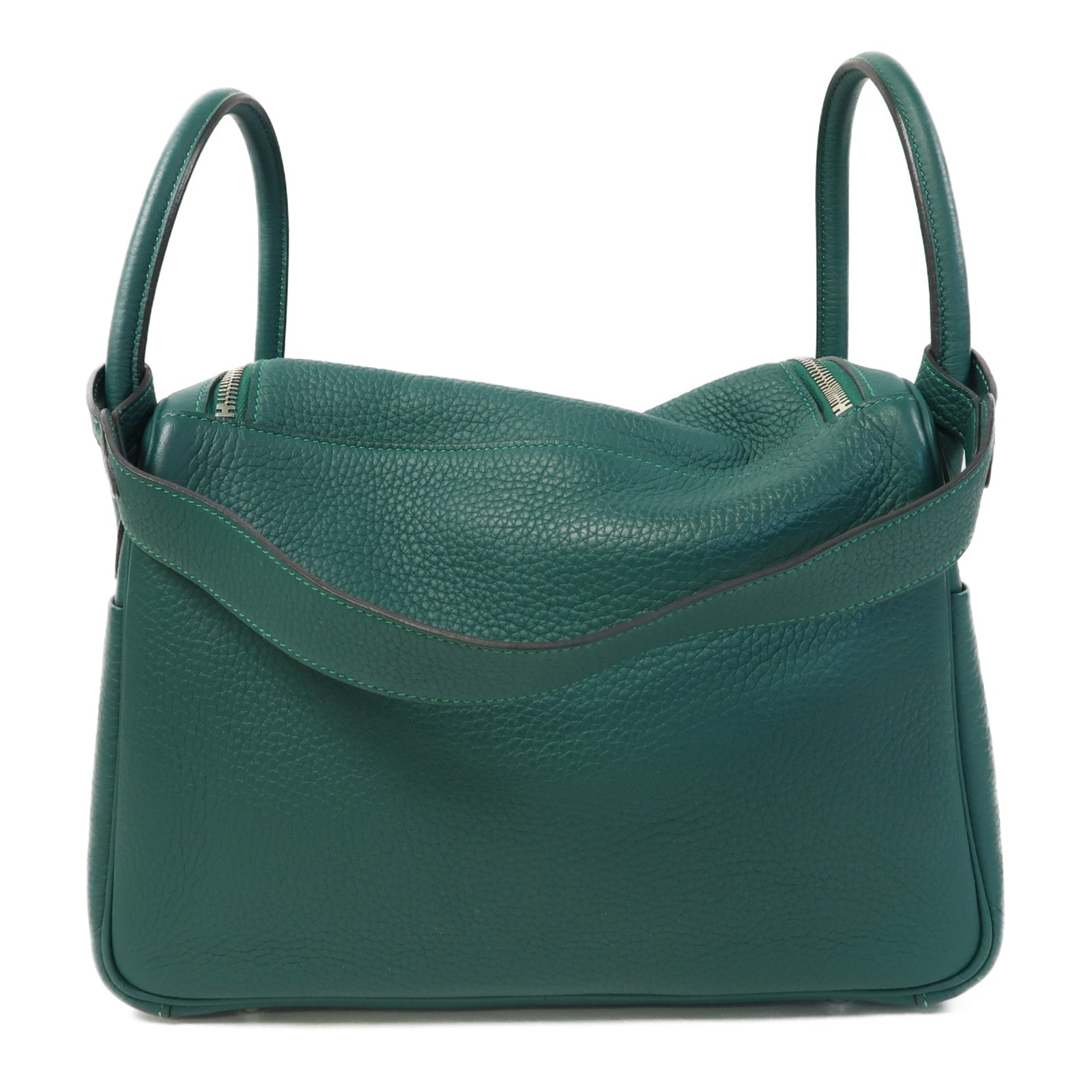 HERMES Clemence皮革Lindy 30銀扣手挽肩背兩用袋Malachite/綠色