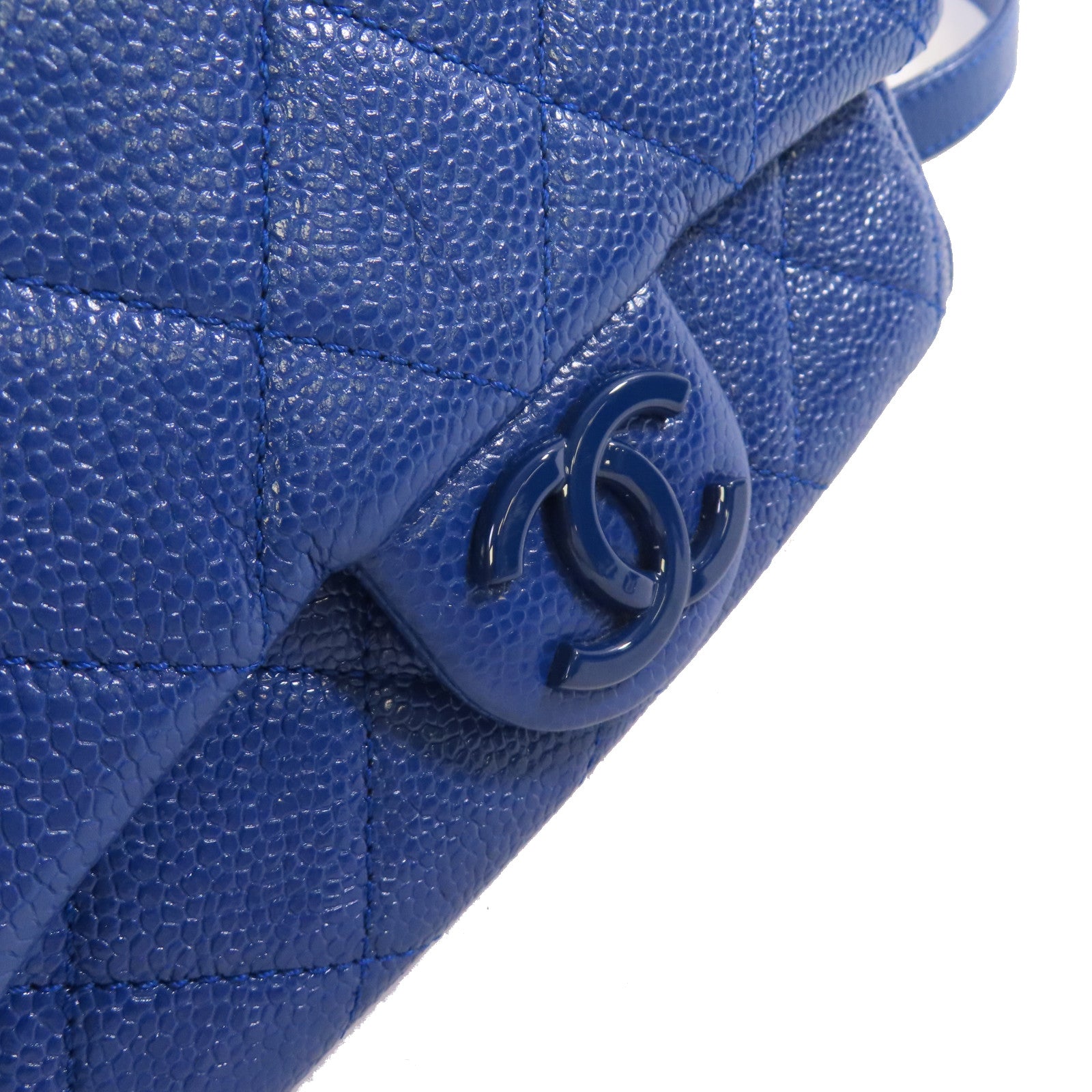 CHANEL 菱格Caviar皮革Chain Shoulder Bag鏈帶肩背袋藍色