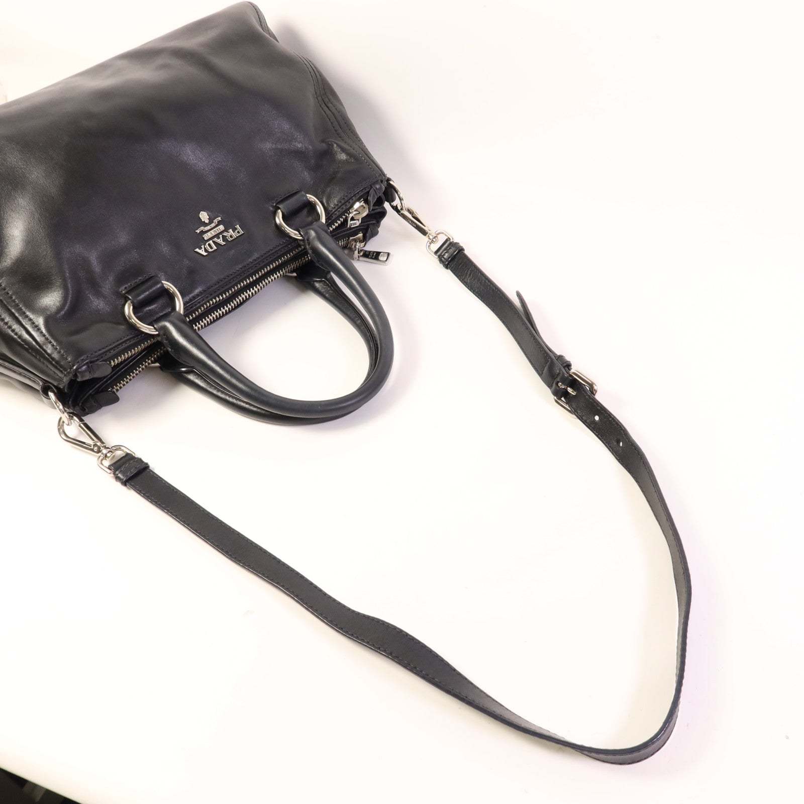 PRADA 牛皮皮革Shoulder Bag銀扣手挽肩背兩用袋