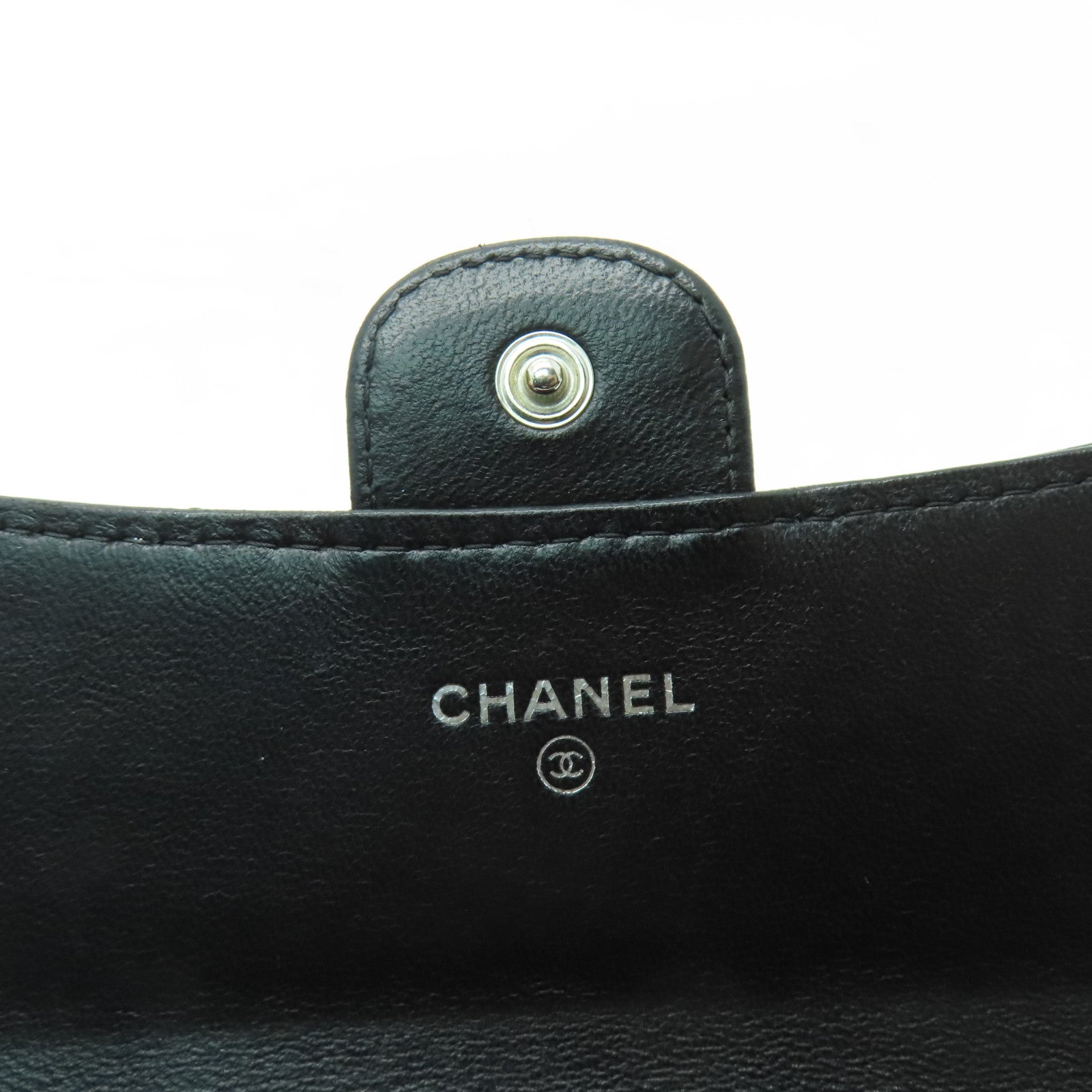 CHANEL 菱格羊皮皮革Wallet銀扣錢包黑色