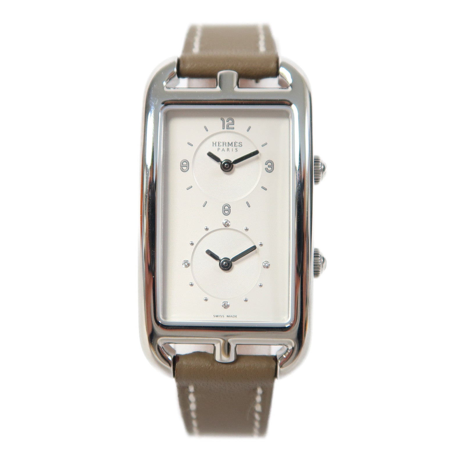 HERMES Nantucketn Dual Time不鏽鋼手錶石英機芯白色