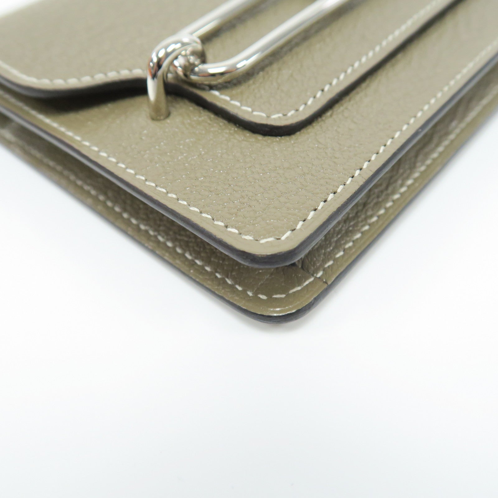 HERMES Chevre皮革Roulis Slim銀扣腰包大象灰色