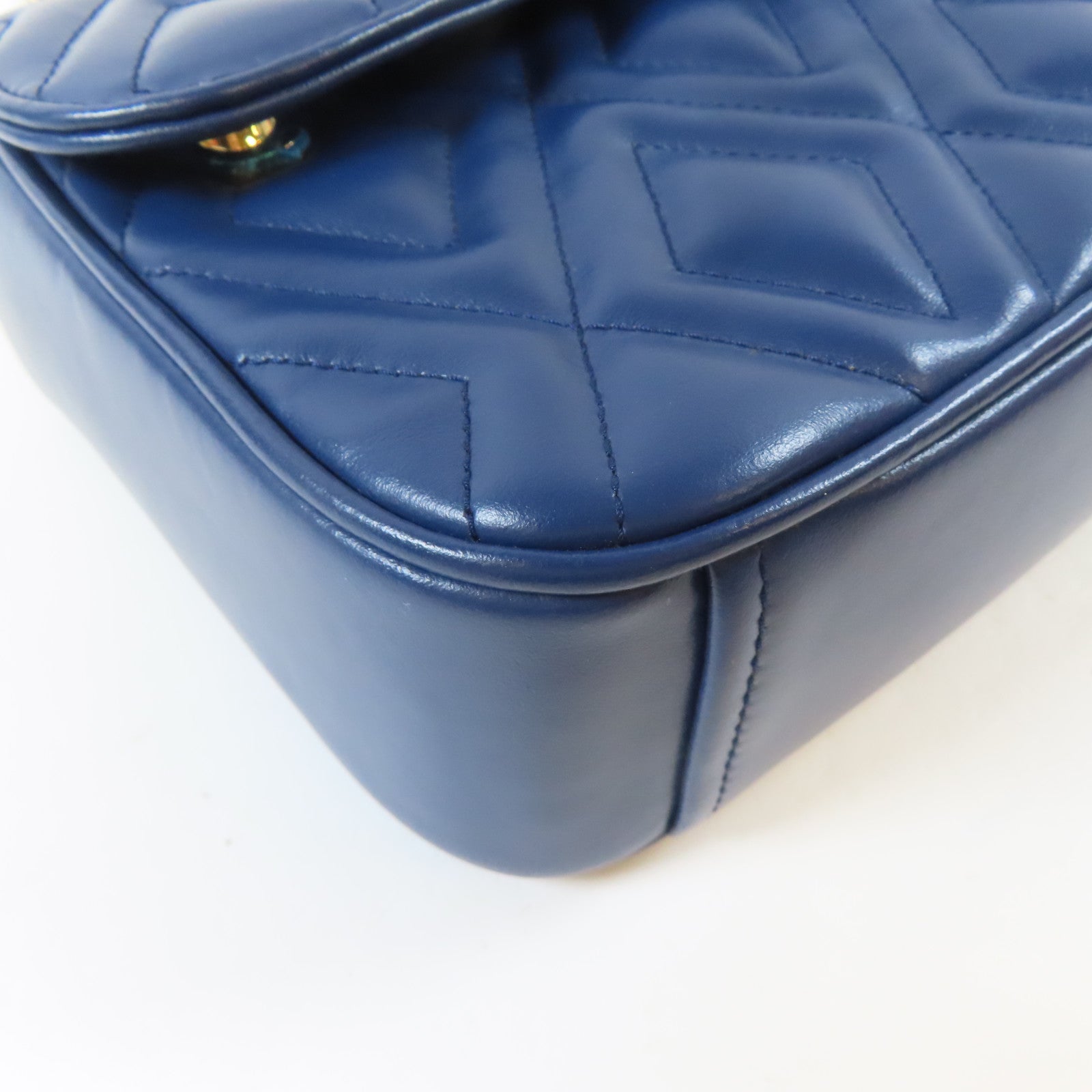 Miu Miu 菱格牛皮皮革Shoulder Bag金扣鏈帶肩背袋藍色