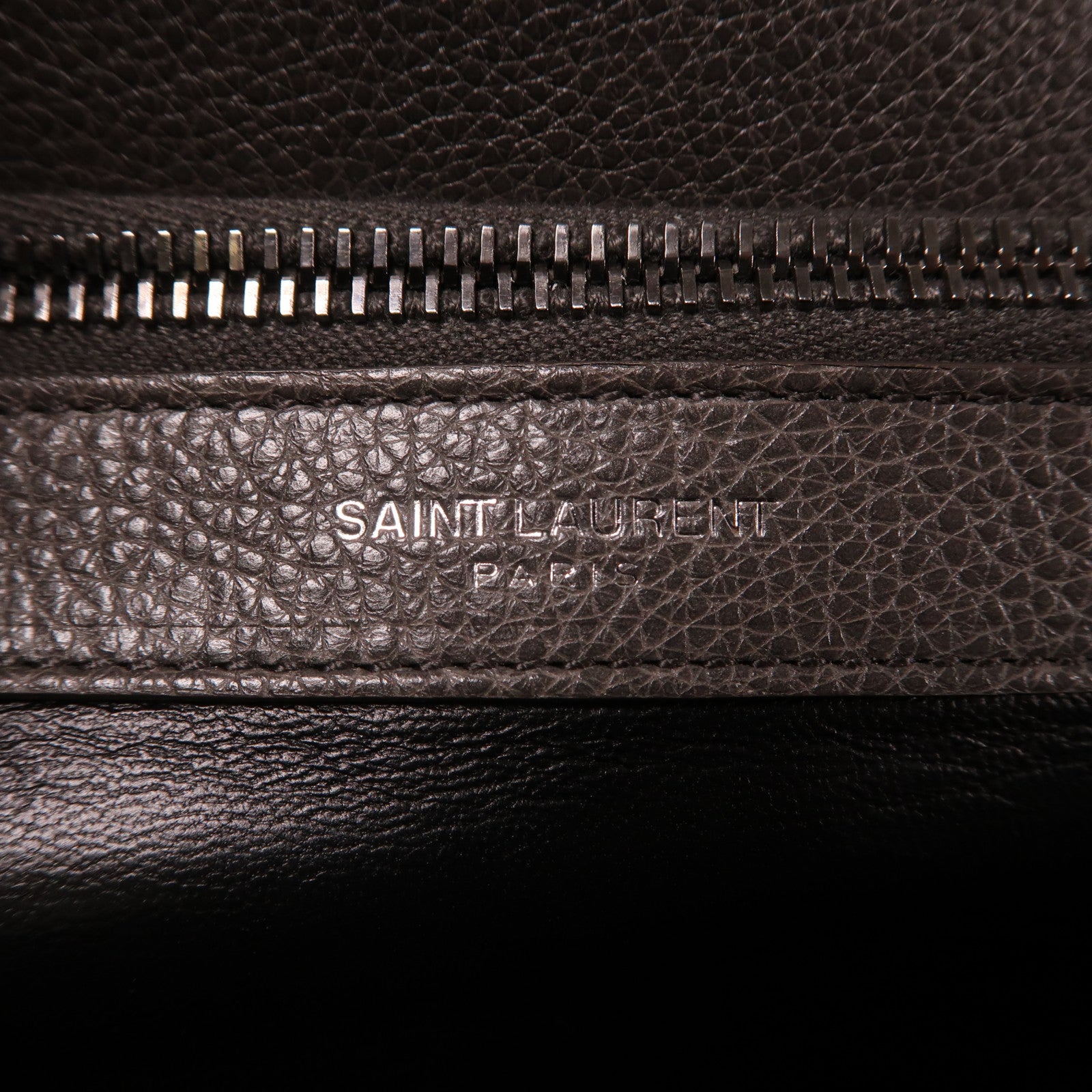 YVES SAINT LAURENT 斜紋牛皮皮革Monogram College銀扣手挽肩背兩用袋灰色