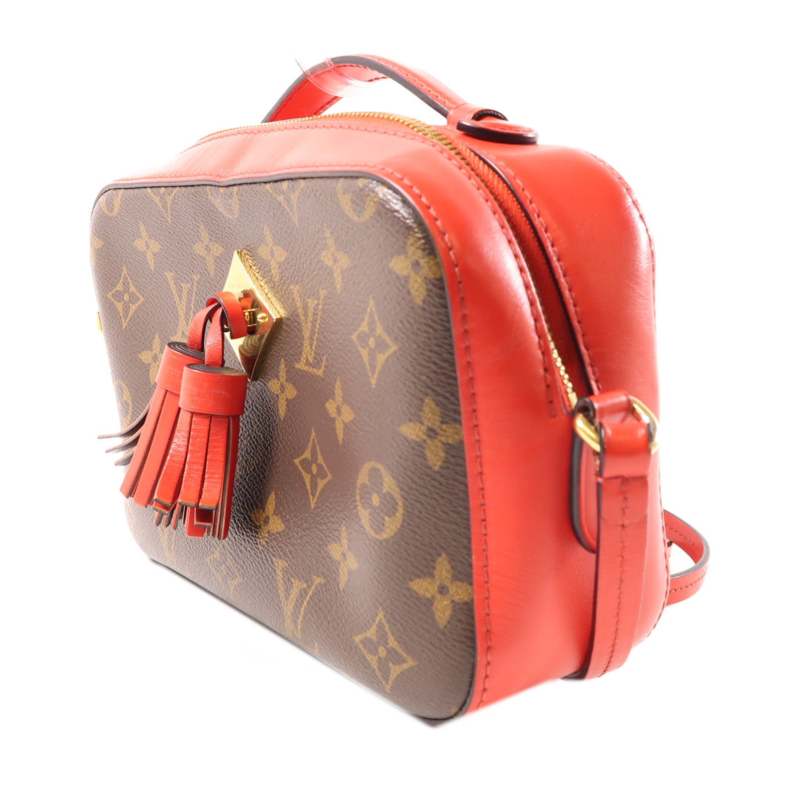 LOUIS VUITTON Monogram Saintonge金扣手挽肩背兩用袋棕色/紅色