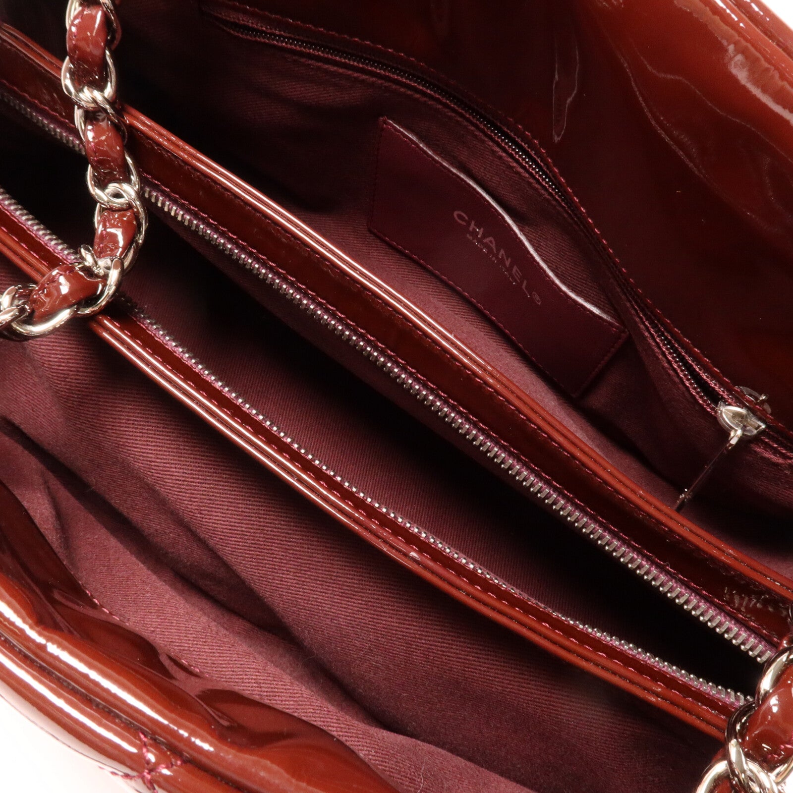 CHANEL 漆皮皮革Mademoiselle Bowling Bag鏈帶肩背袋