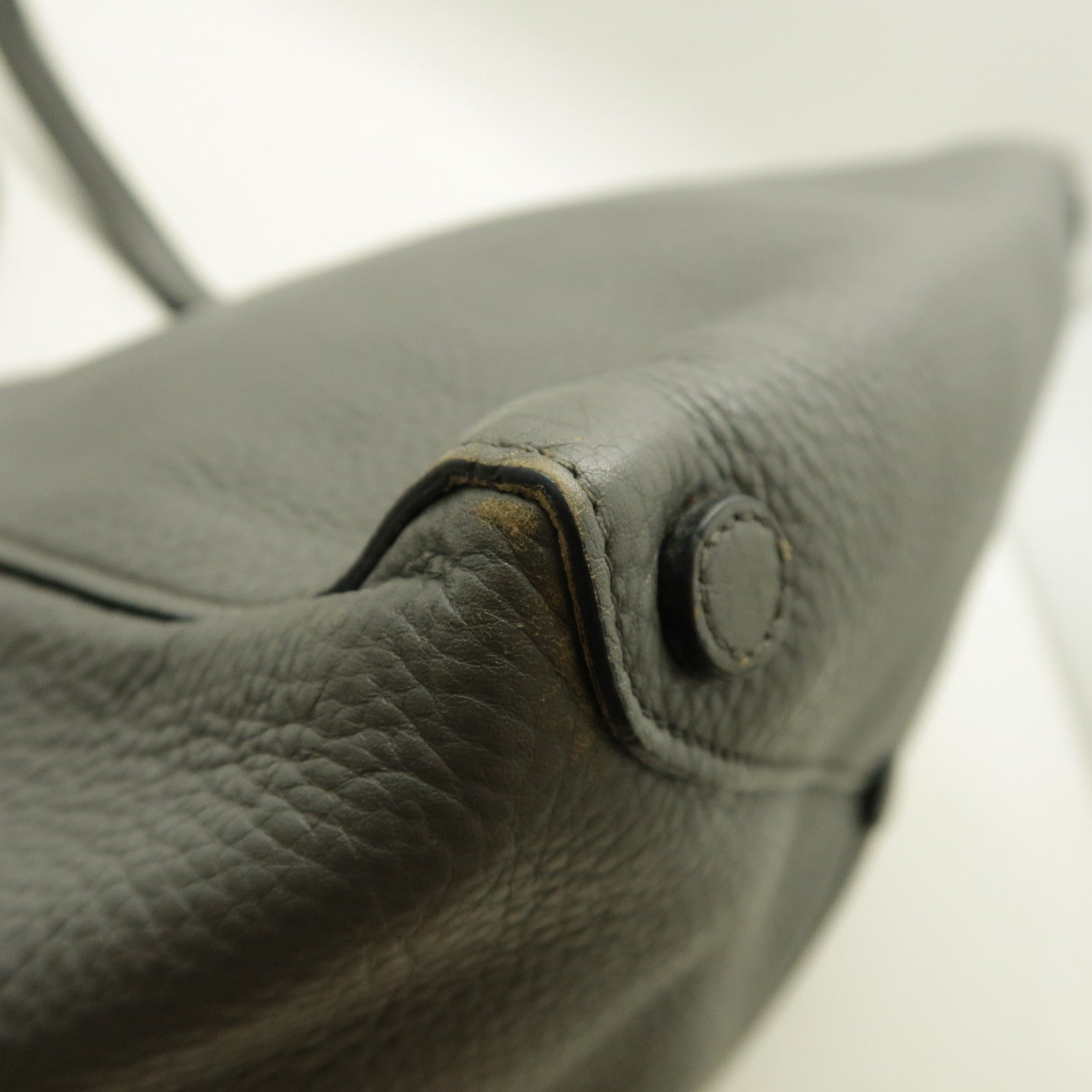 PRADA 牛皮皮革Tote Bag銀扣肩背袋灰色