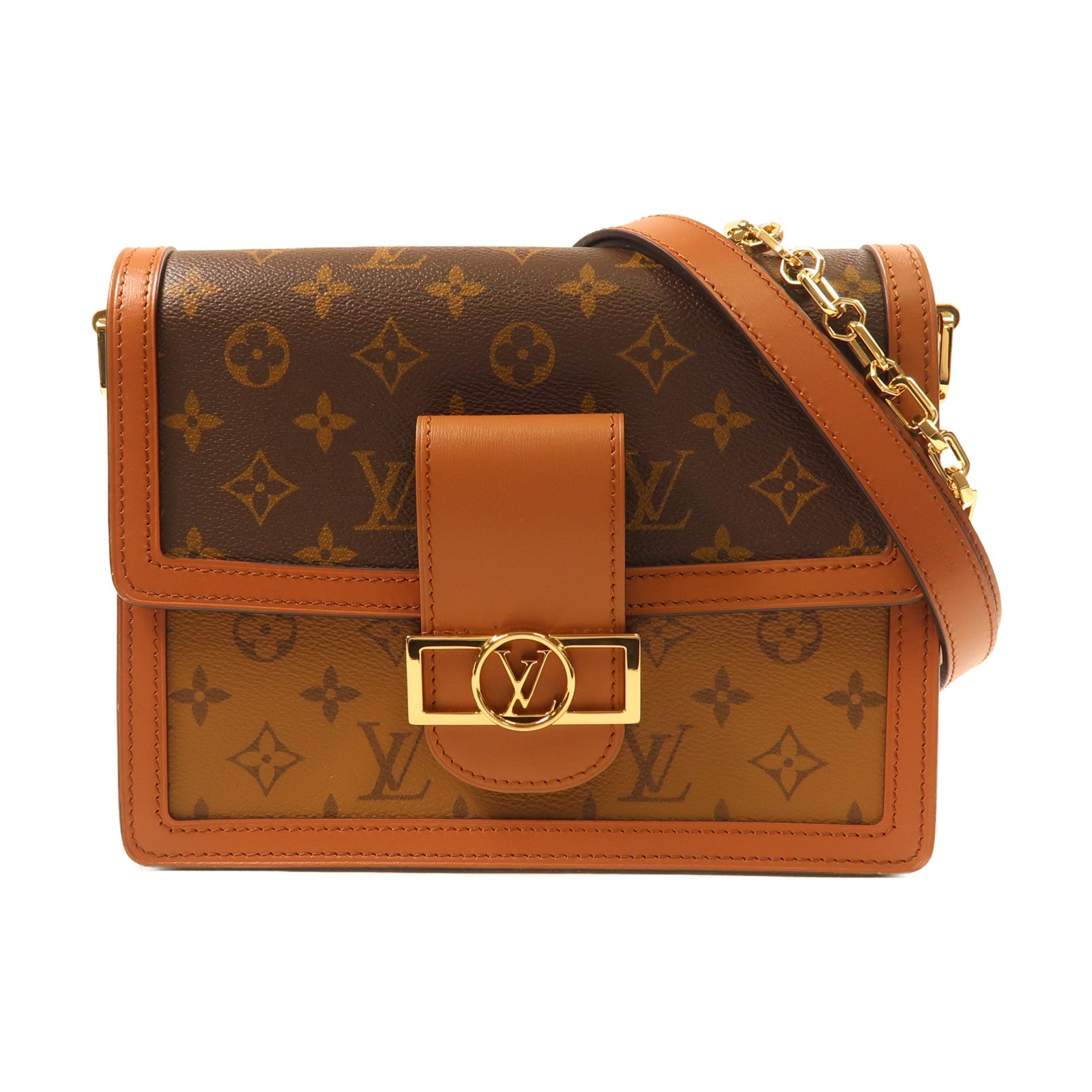 LOUIS VUITTON Monogram Reverse Dauphine MM金扣肩背兩用袋啡色