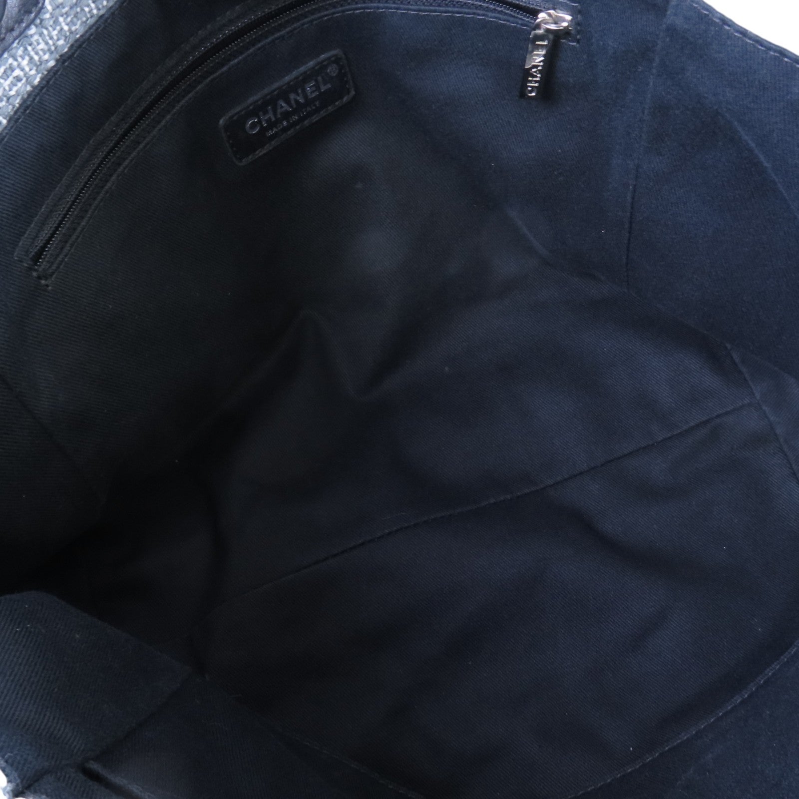CHANEL 帆布Deauville Tote銀扣肩背袋