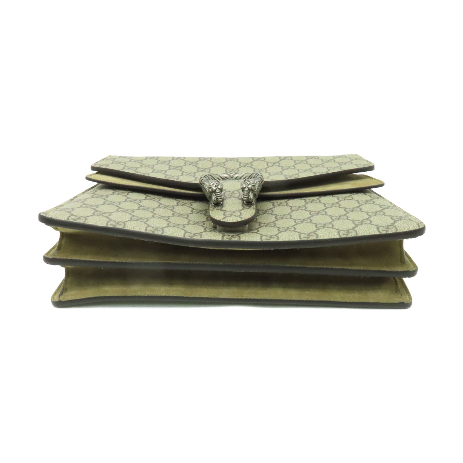 GUCCI 【清倉大減價】塗層皮革Dionysus GG銀扣鏈帶肩背袋棕色