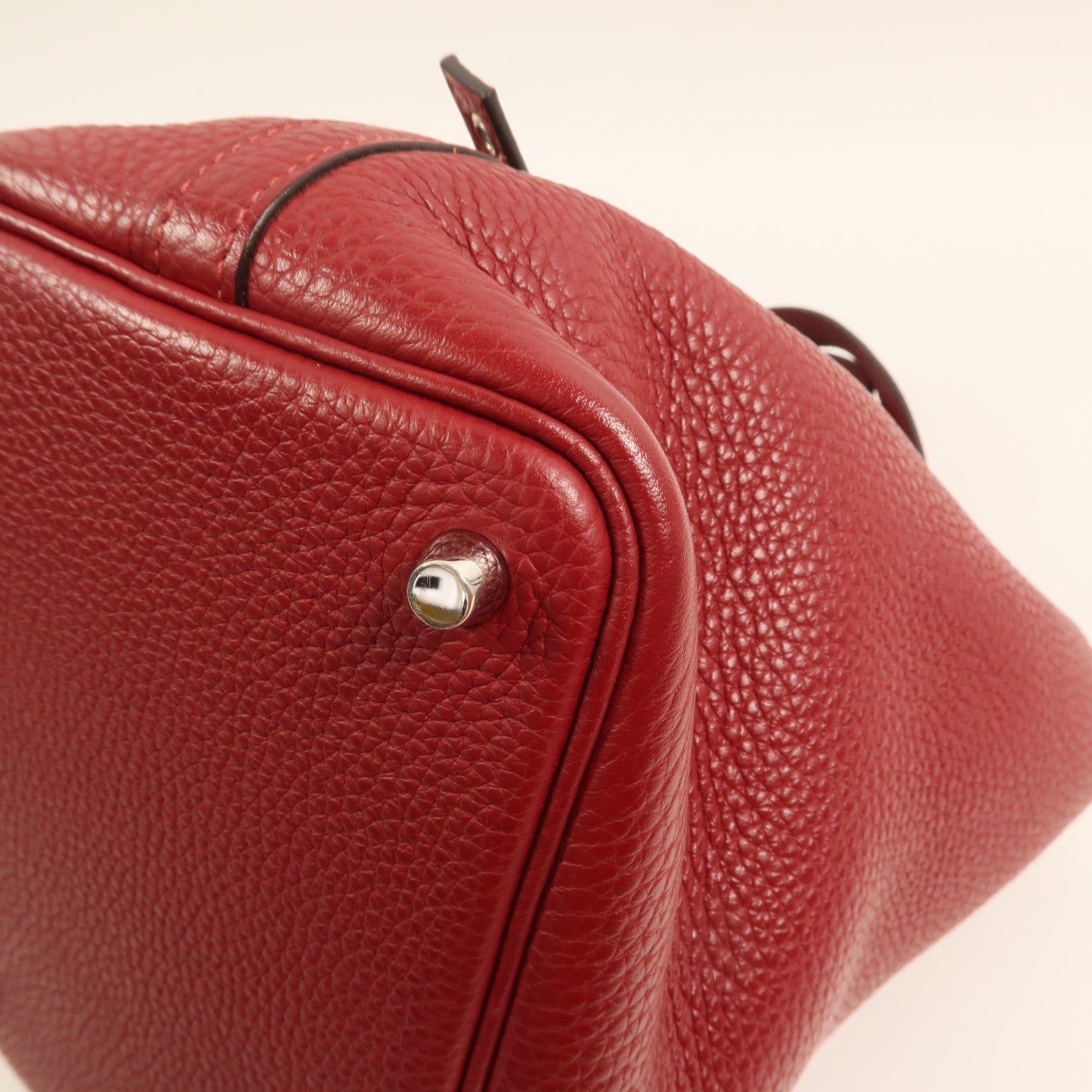 HERMES Clemence皮革Picotin PM銀扣手挽袋Rouge Grenat