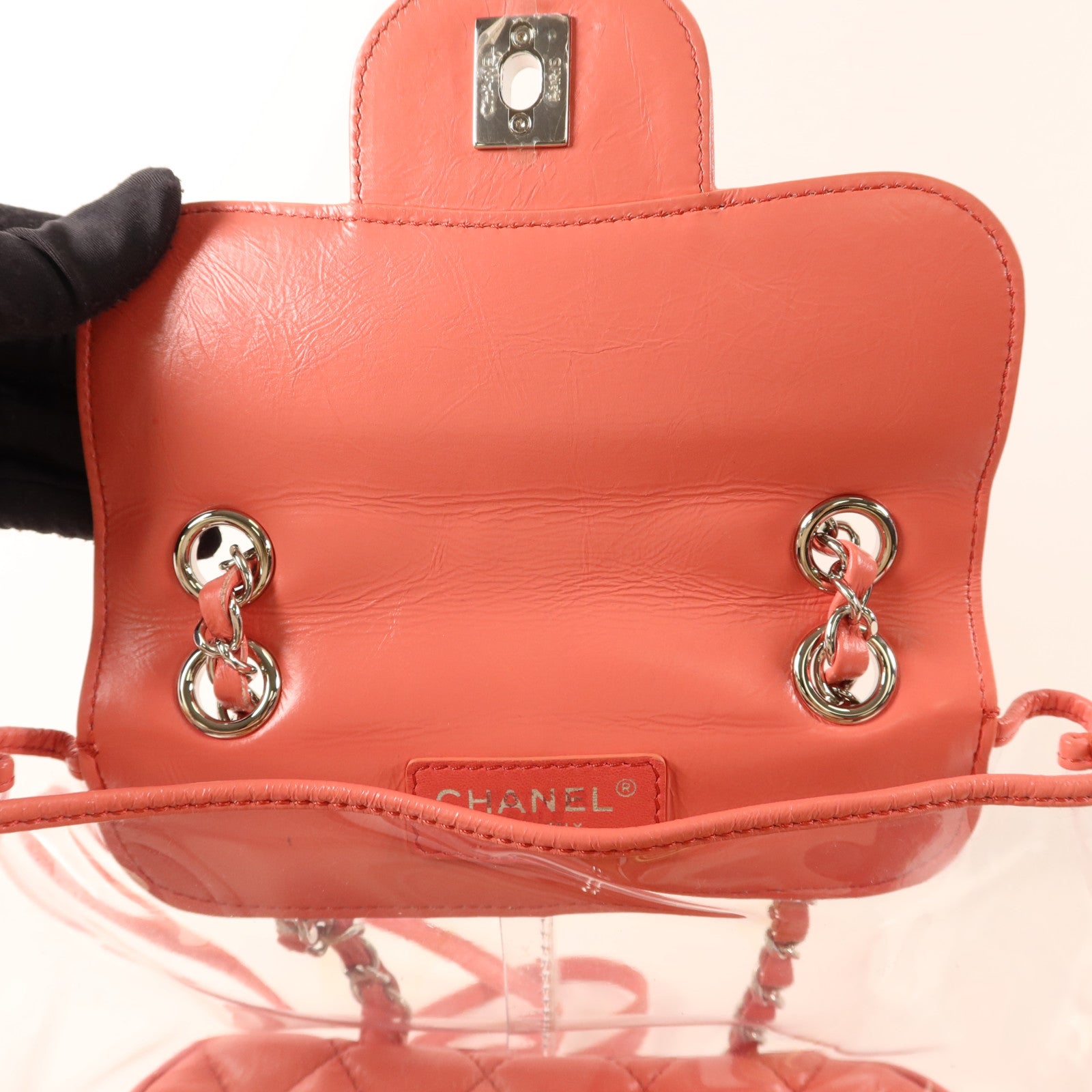 CHANEL 牛皮皮革/PVC Matelasse Backpack銀扣背包