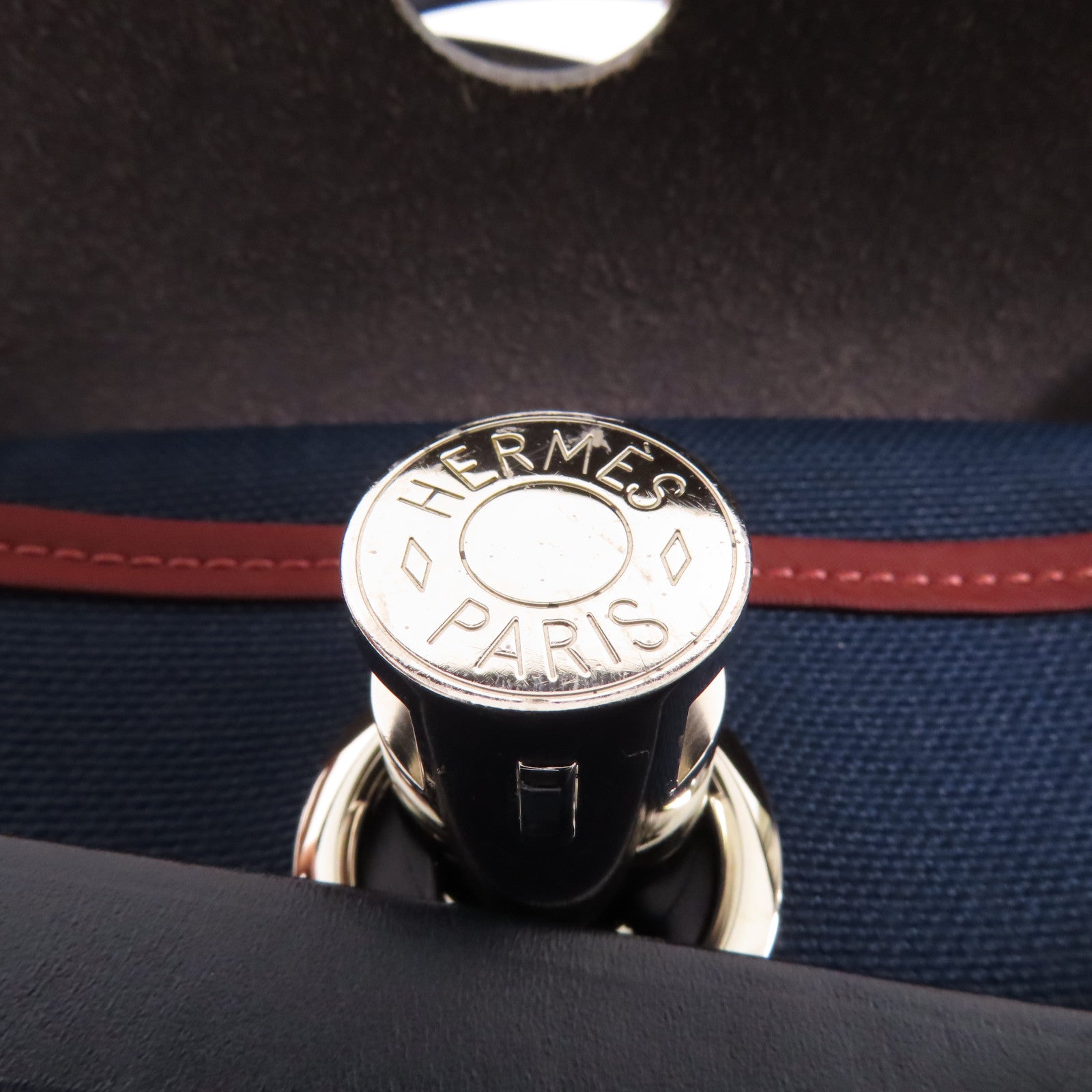 HERMES 帆布Herbag銀扣手挽肩背兩用袋76 Bleu Indigo