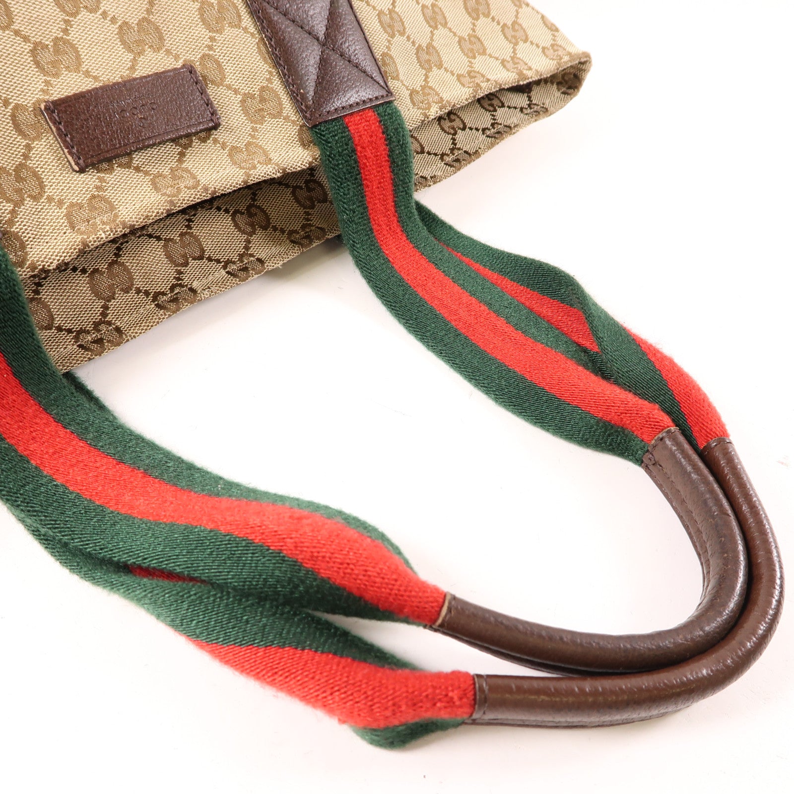 GUCCI 帆布GG Webbing Line手挽袋棕色