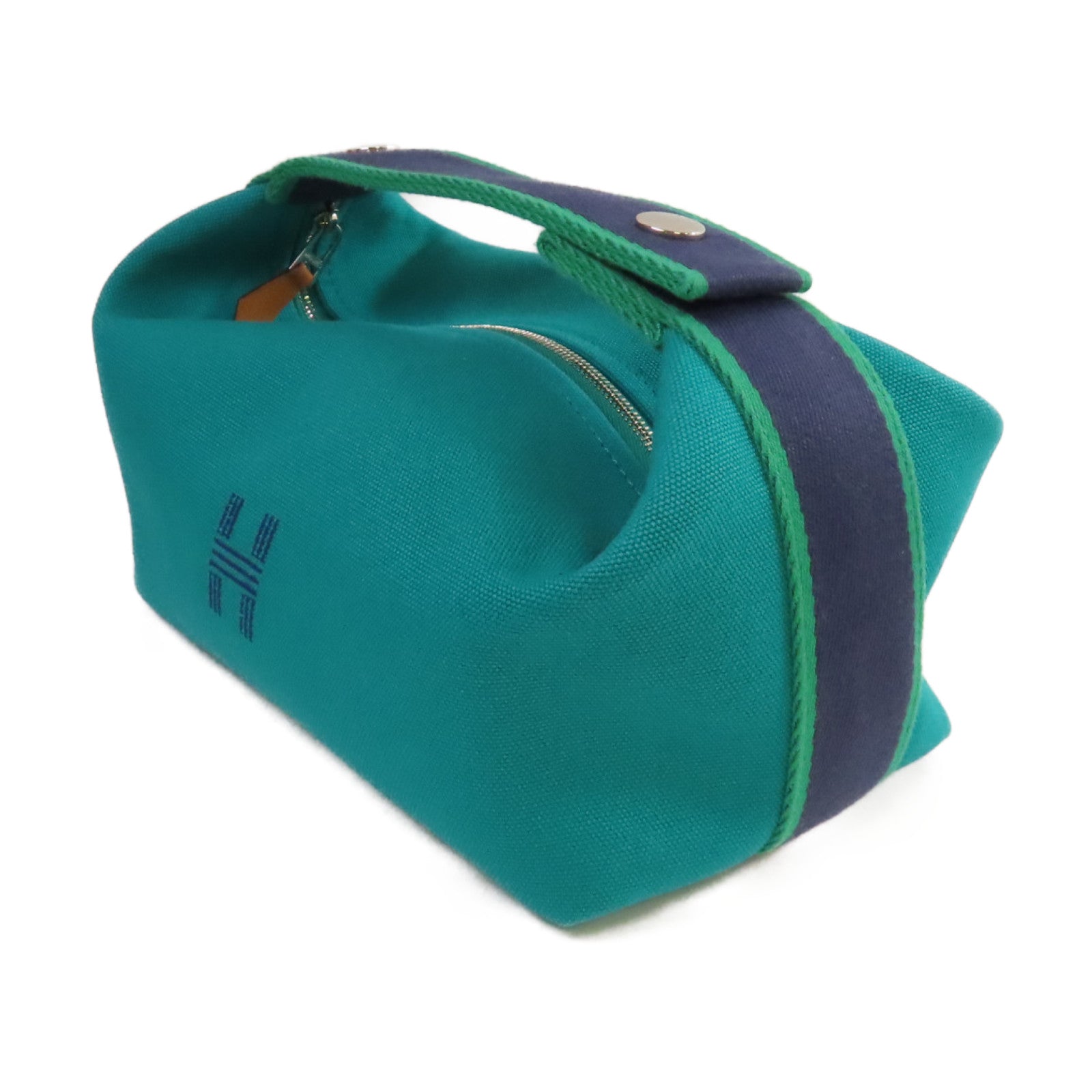 HERMES 帆布Small Bride-a-Brac Case銀扣手挽袋綠色