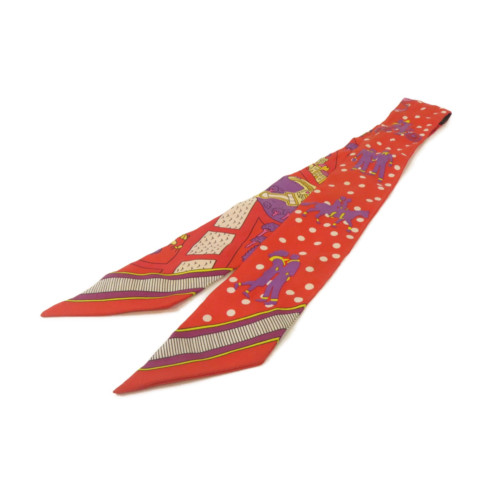 HERMES 【激減優惠】絲質Twilly絲巾紅色/紫色