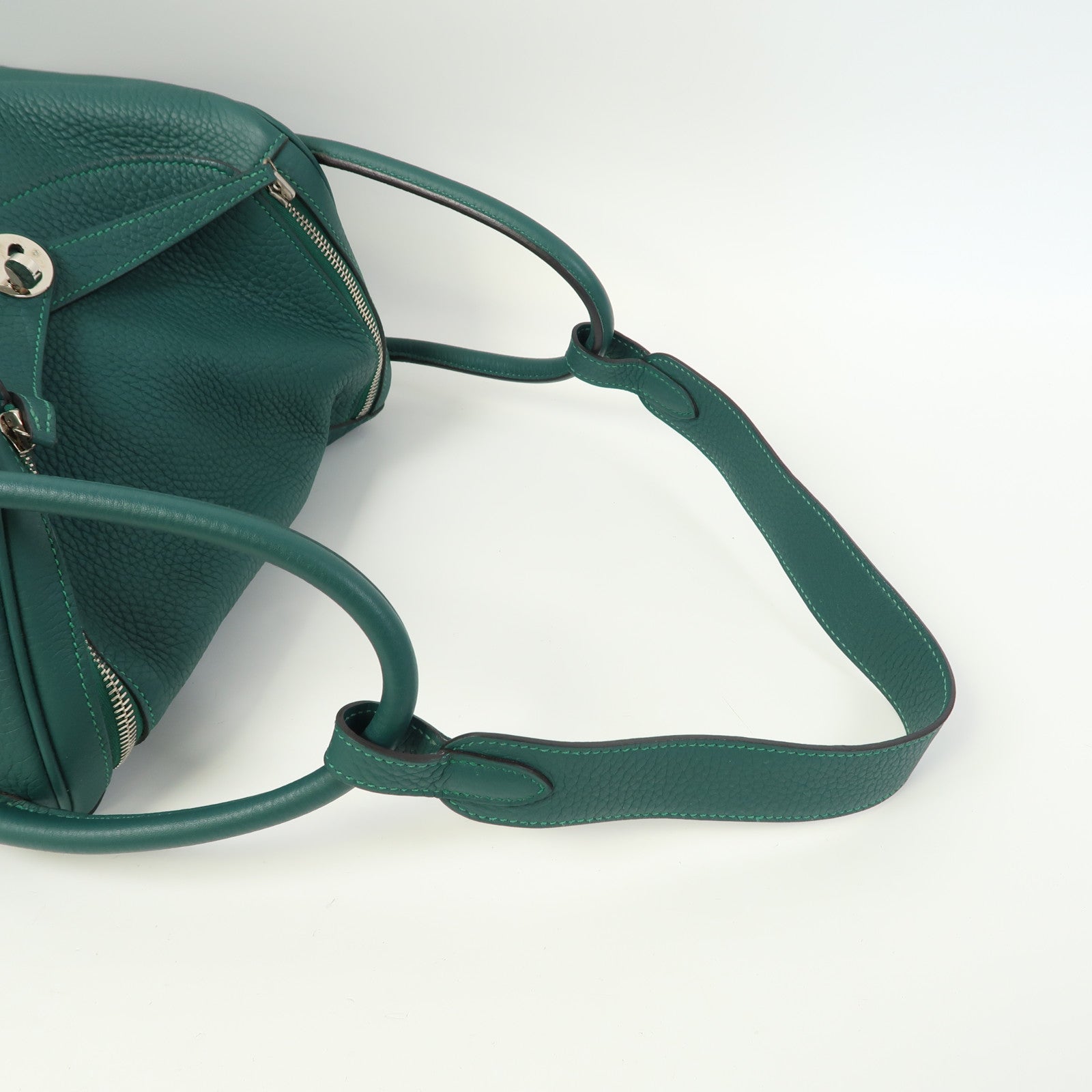 HERMES Clemence皮革Lindy 30銀扣手挽肩背兩用袋Malachite/綠色