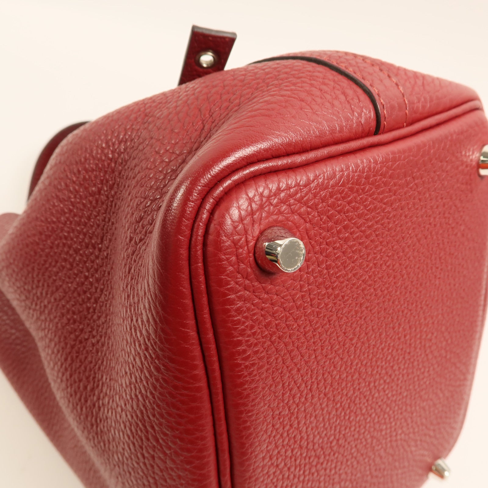 HERMES Clemence皮革Picotin PM銀扣手挽袋Rouge Grenat