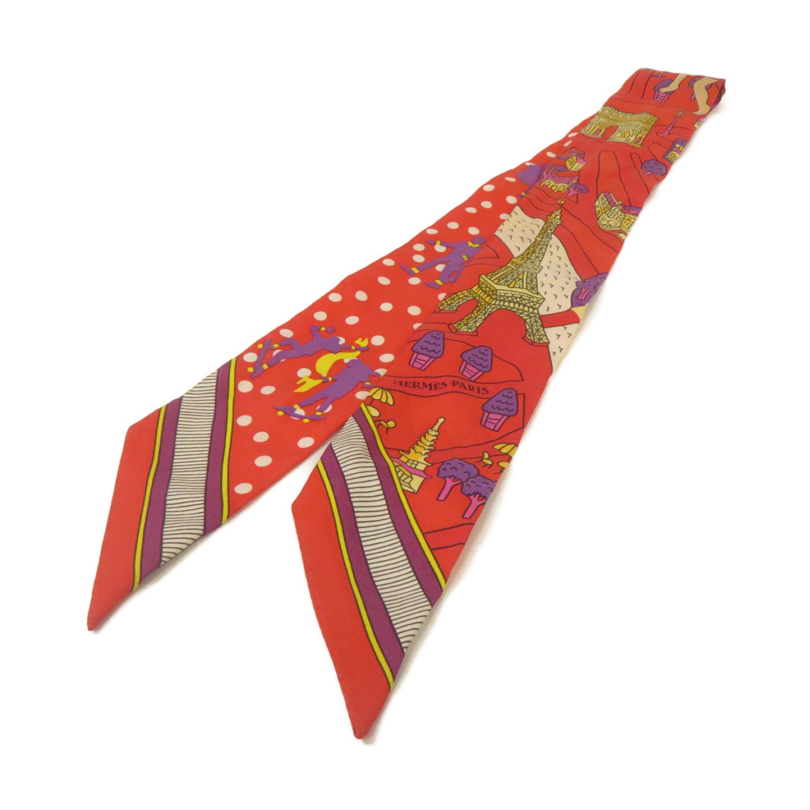 HERMES 【激減優惠】絲質Twilly絲巾紅色/紫色