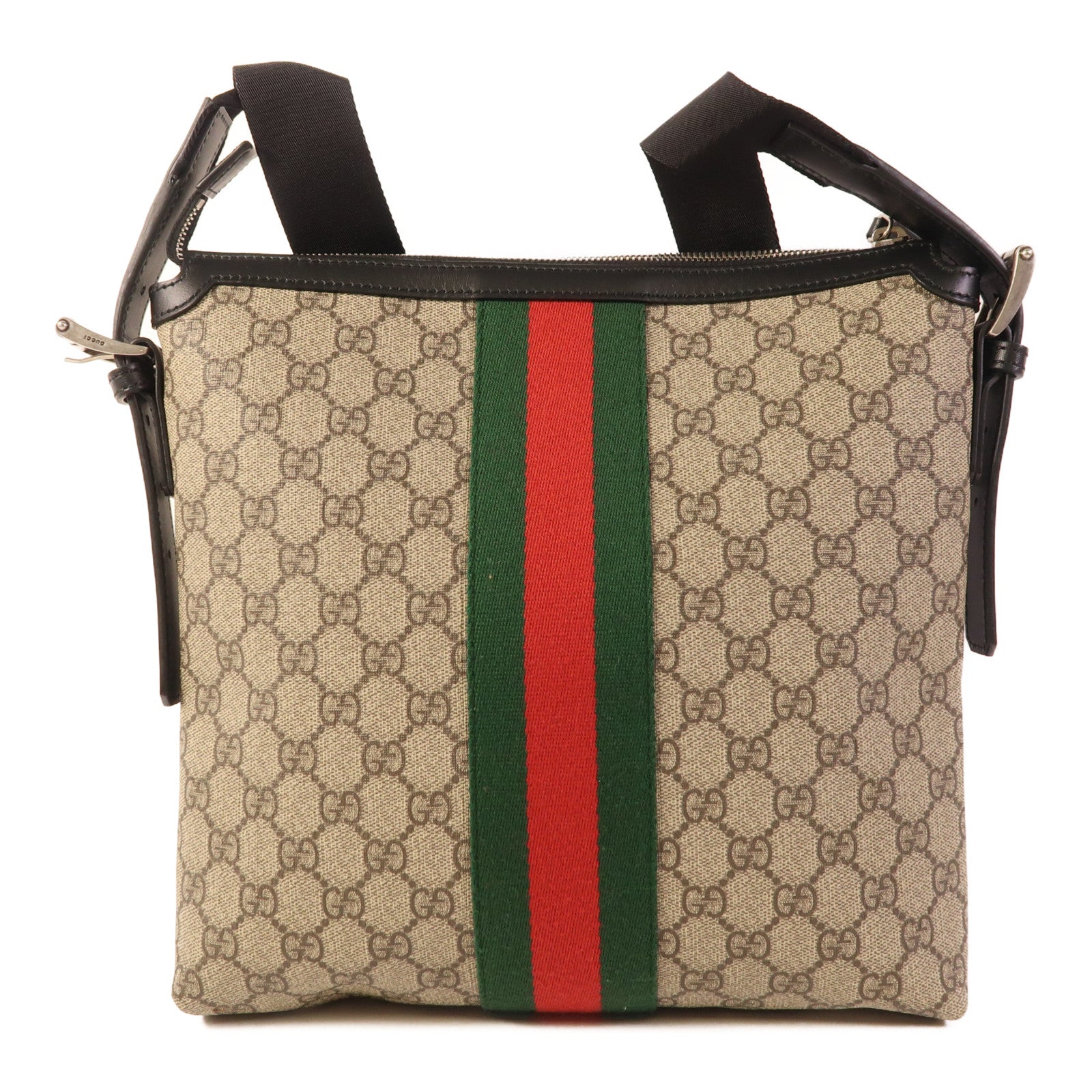 GUCCI 塗層帆布GG Supreme銀扣肩背袋