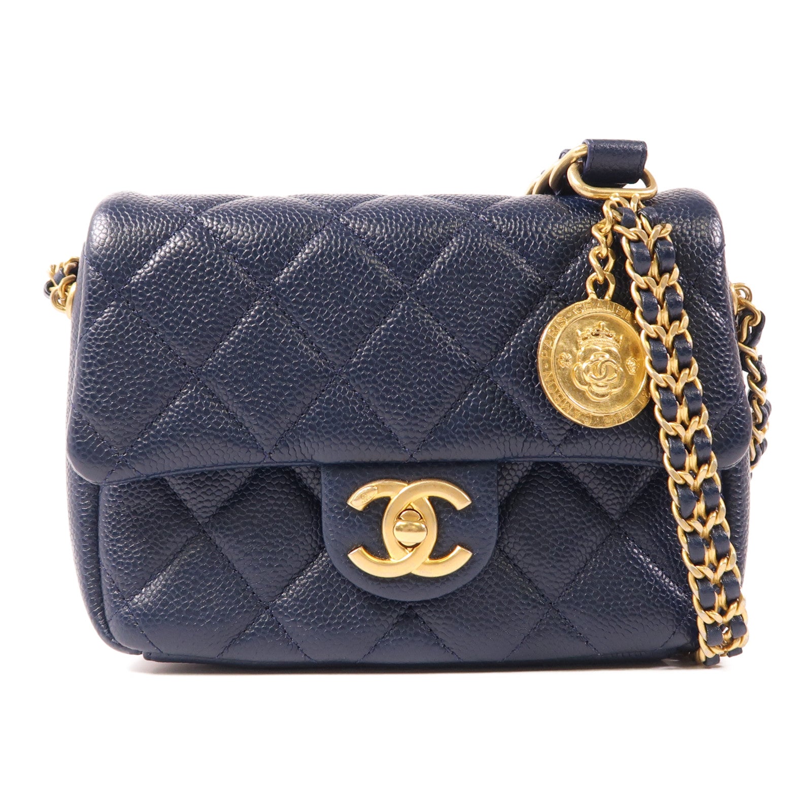 CHANEL 牛皮皮革Chain Shoulder金扣鏈帶肩背袋