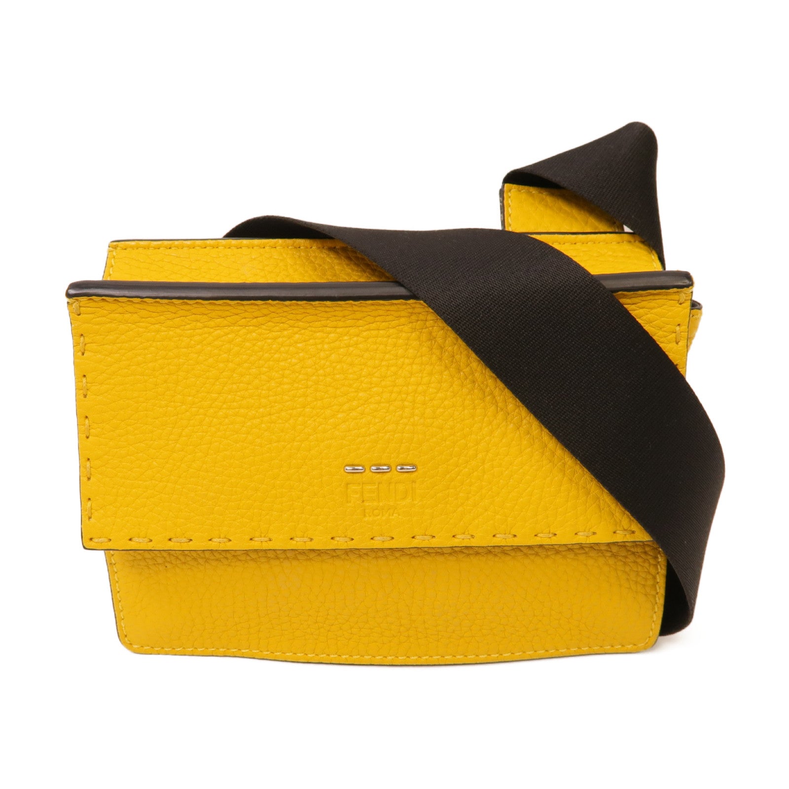 FENDI 牛皮皮革Shoulder Bag銀扣肩背袋黃色