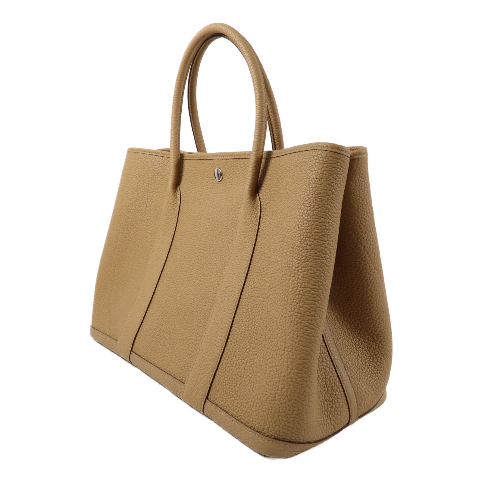 HERMES Clemence皮革GardenParty PM銀扣手挽袋Biscuit