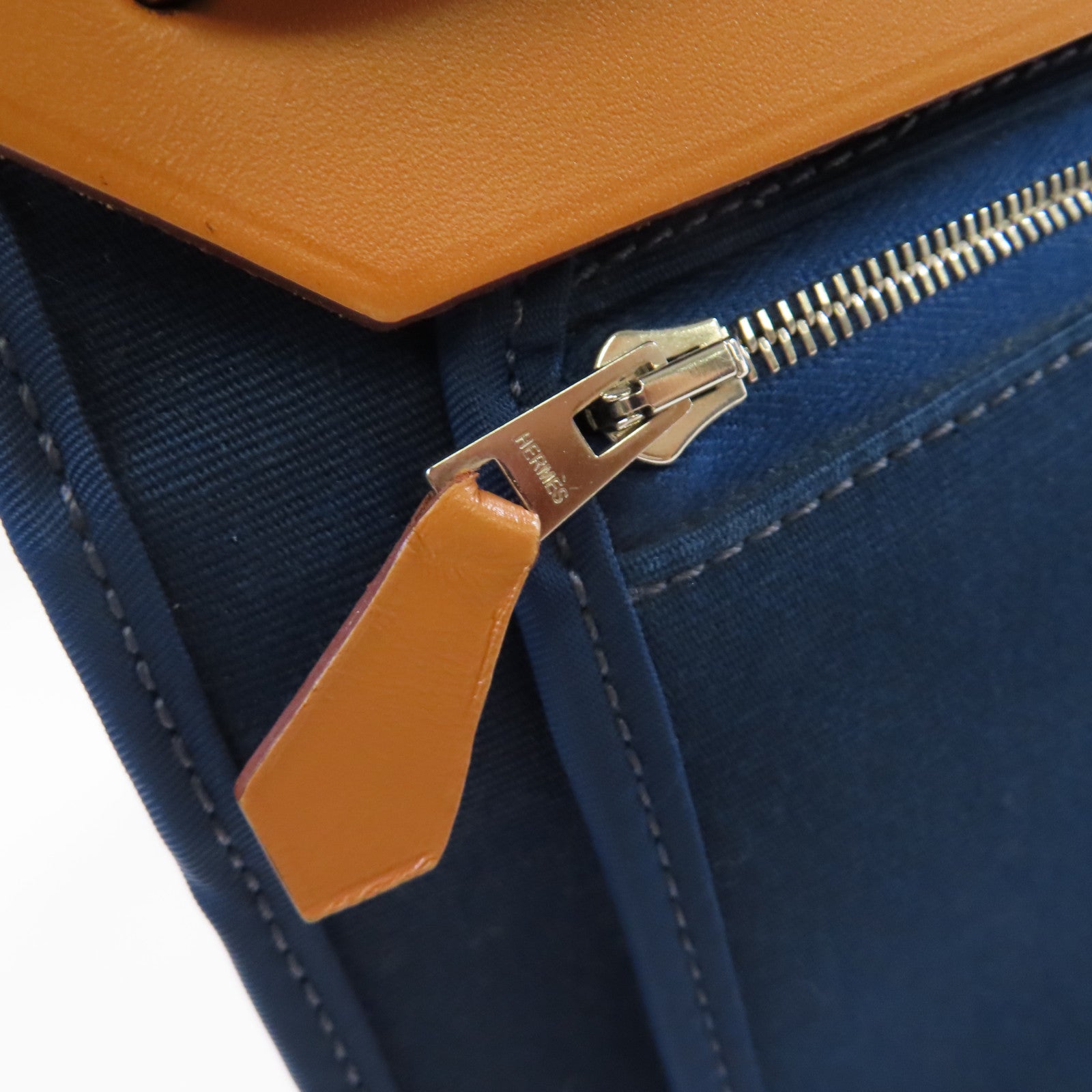 HERMES 帆布Herbag PM 2Way Shoulder Bag銀扣手挽肩背兩用袋馬爾他藍色/啡色