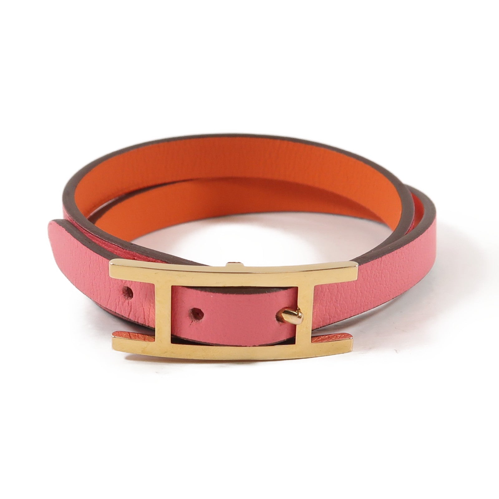 HERMES Swift皮革Hapi Bracelet金扣手鏈粉紅色