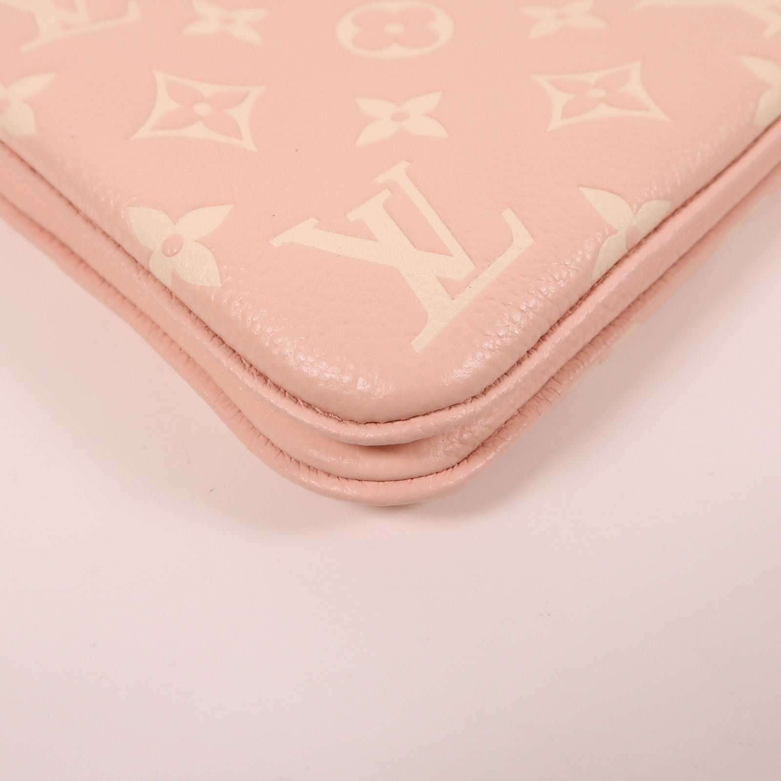 LOUIS VUITTON Monogram Empreinte Double Zip Pochette金扣肩背袋粉紅色