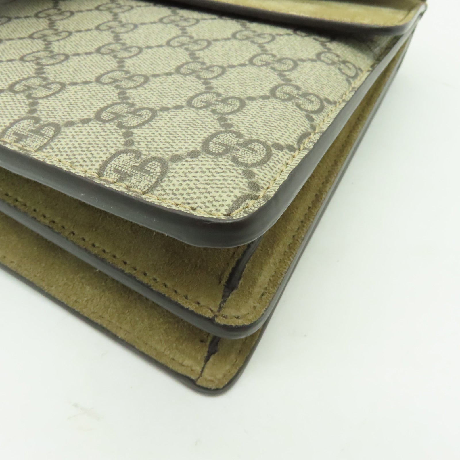 GUCCI 【清倉大減價】塗層皮革Dionysus GG銀扣鏈帶肩背袋棕色