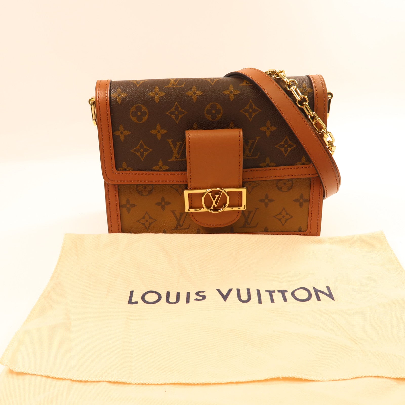 LOUIS VUITTON Monogram Reverse Dauphine MM金扣肩背兩用袋啡色