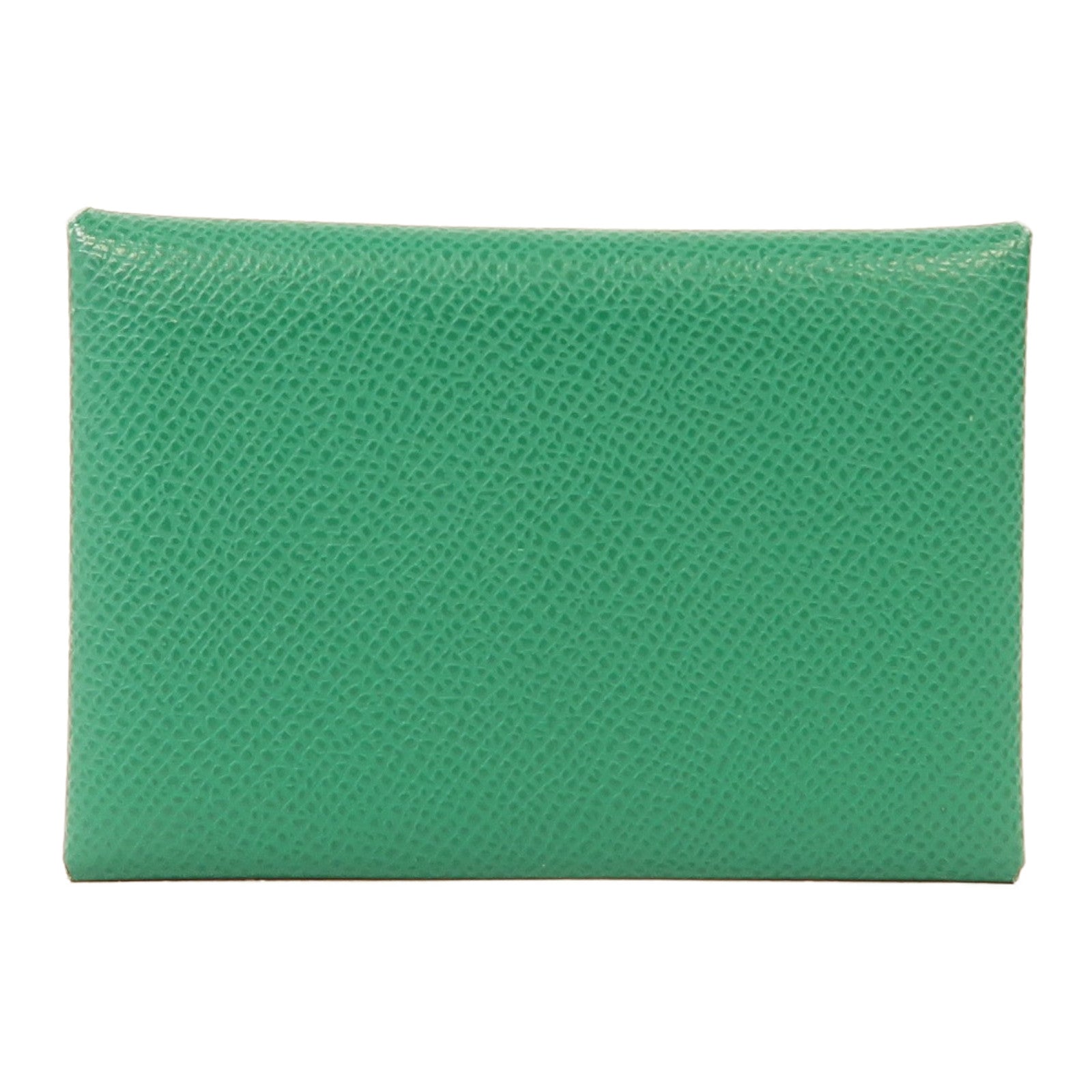 HERMES Epsom皮革Calvi Duo銀扣卡片套絲絨綠色