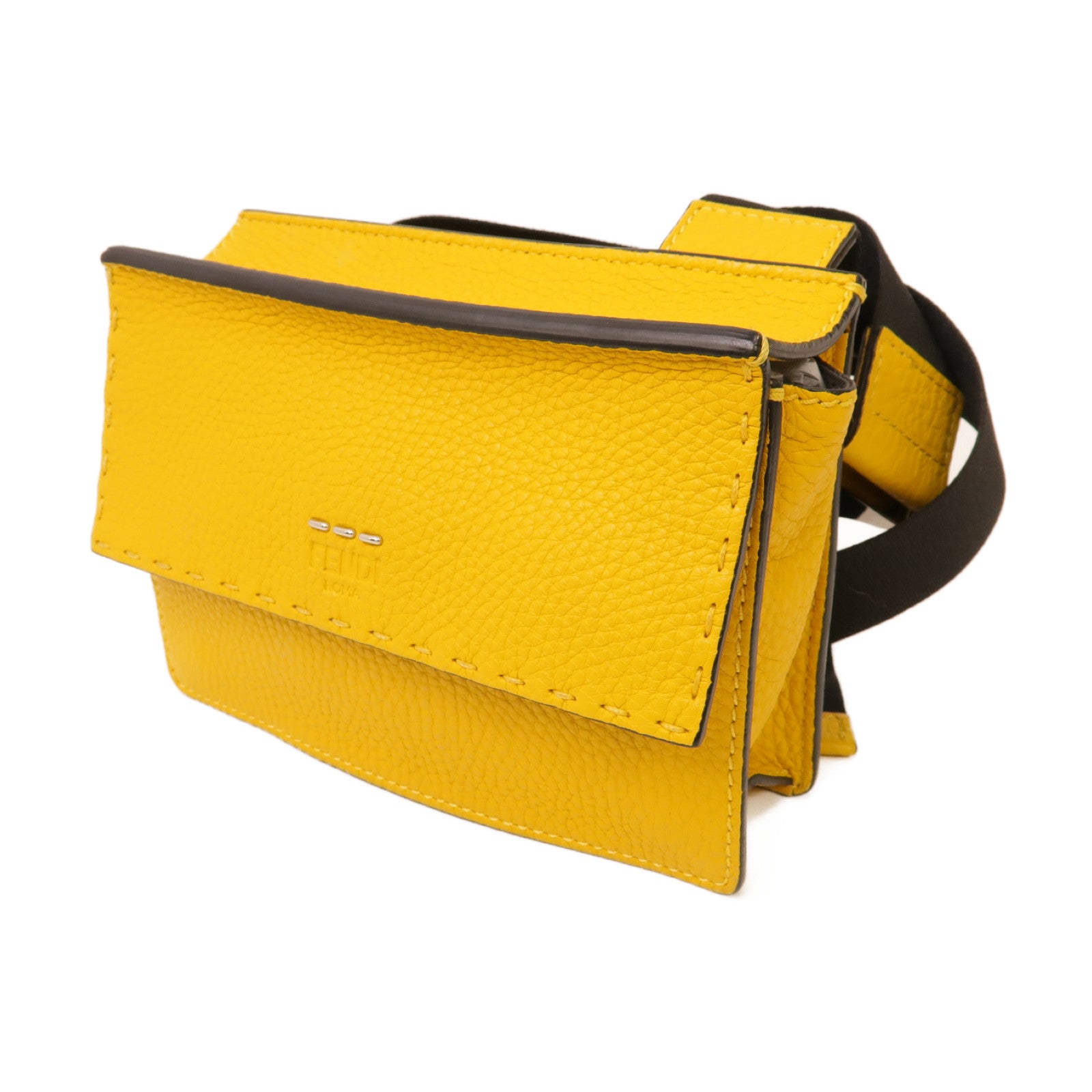 FENDI 牛皮皮革Shoulder Bag銀扣肩背袋黃色