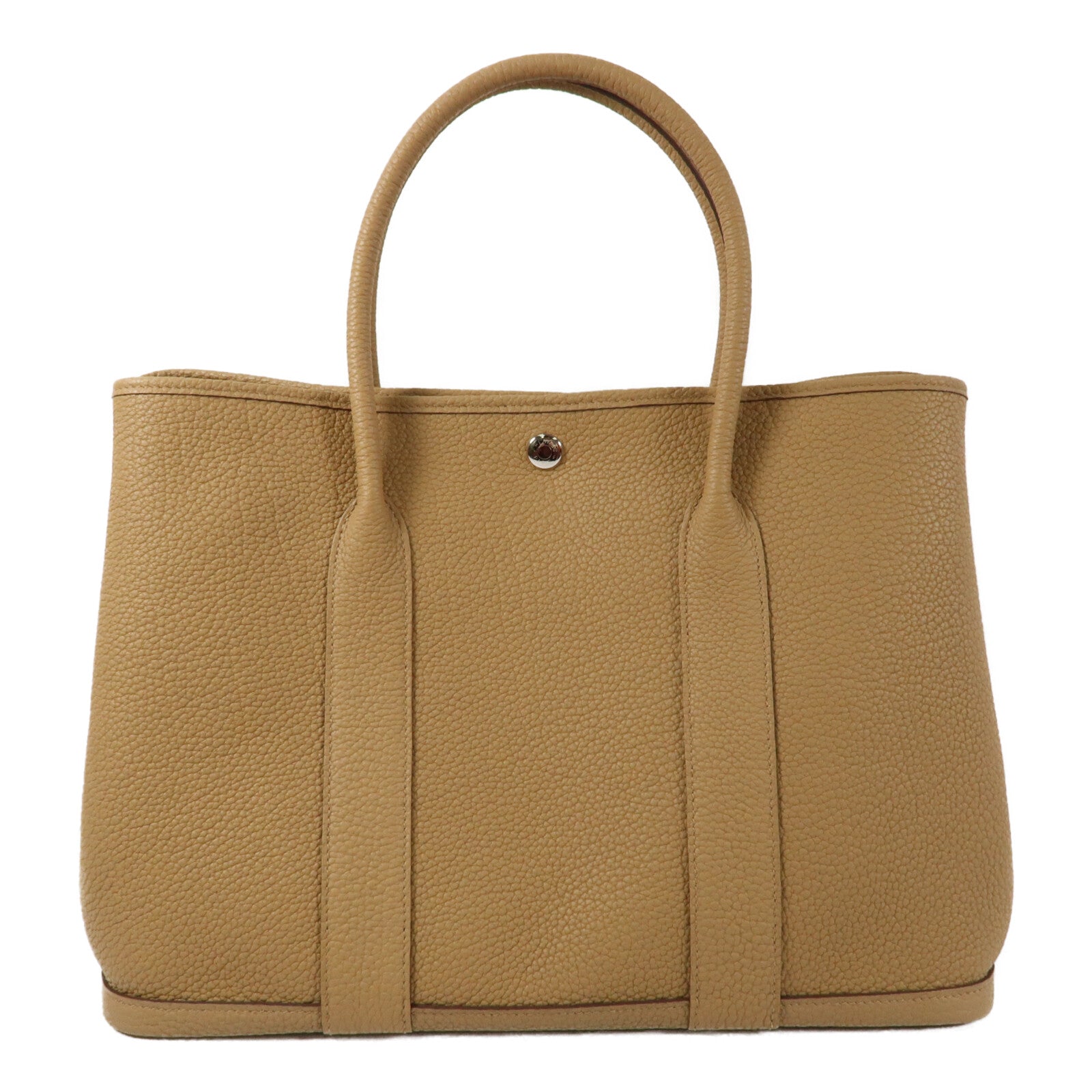 HERMES Clemence皮革GardenParty PM銀扣手挽袋Biscuit