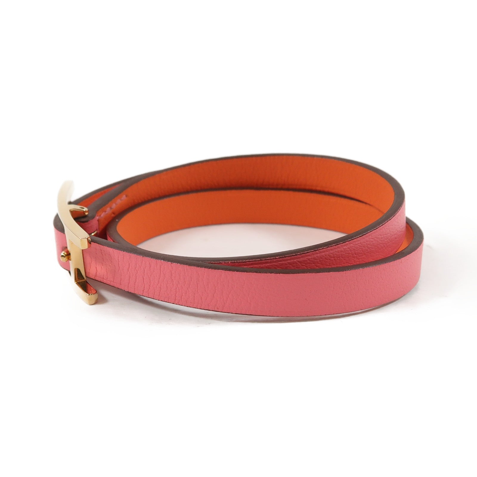 HERMES Swift皮革Hapi Bracelet金扣手鏈粉紅色