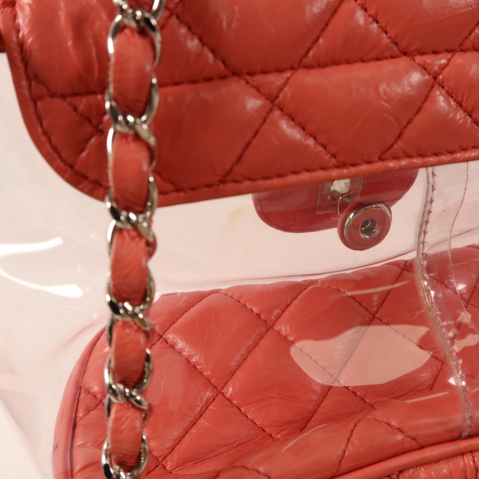 CHANEL 牛皮皮革/PVC Matelasse Backpack銀扣背包
