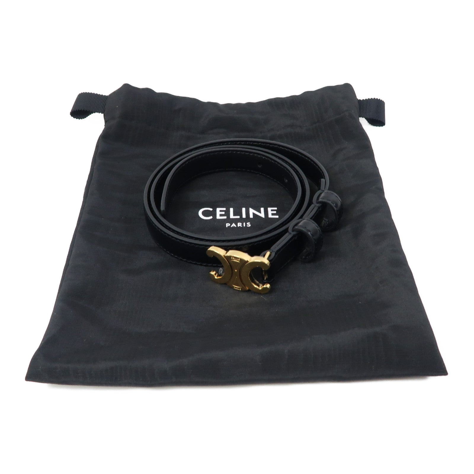 CELINE 牛皮皮革Triomphe Belt金扣皮帶黑色