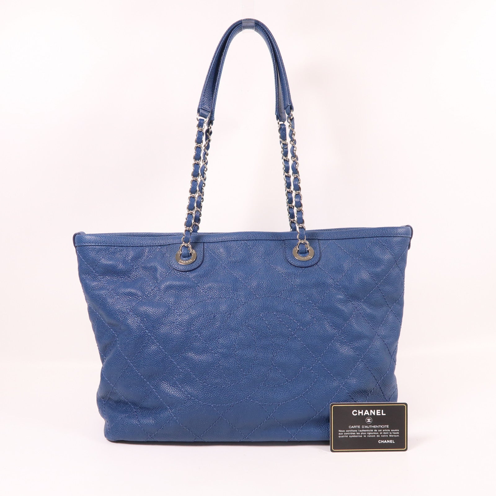 CHANEL 【激減優惠】牛皮皮革Tote Bag銀扣鏈帶肩背袋