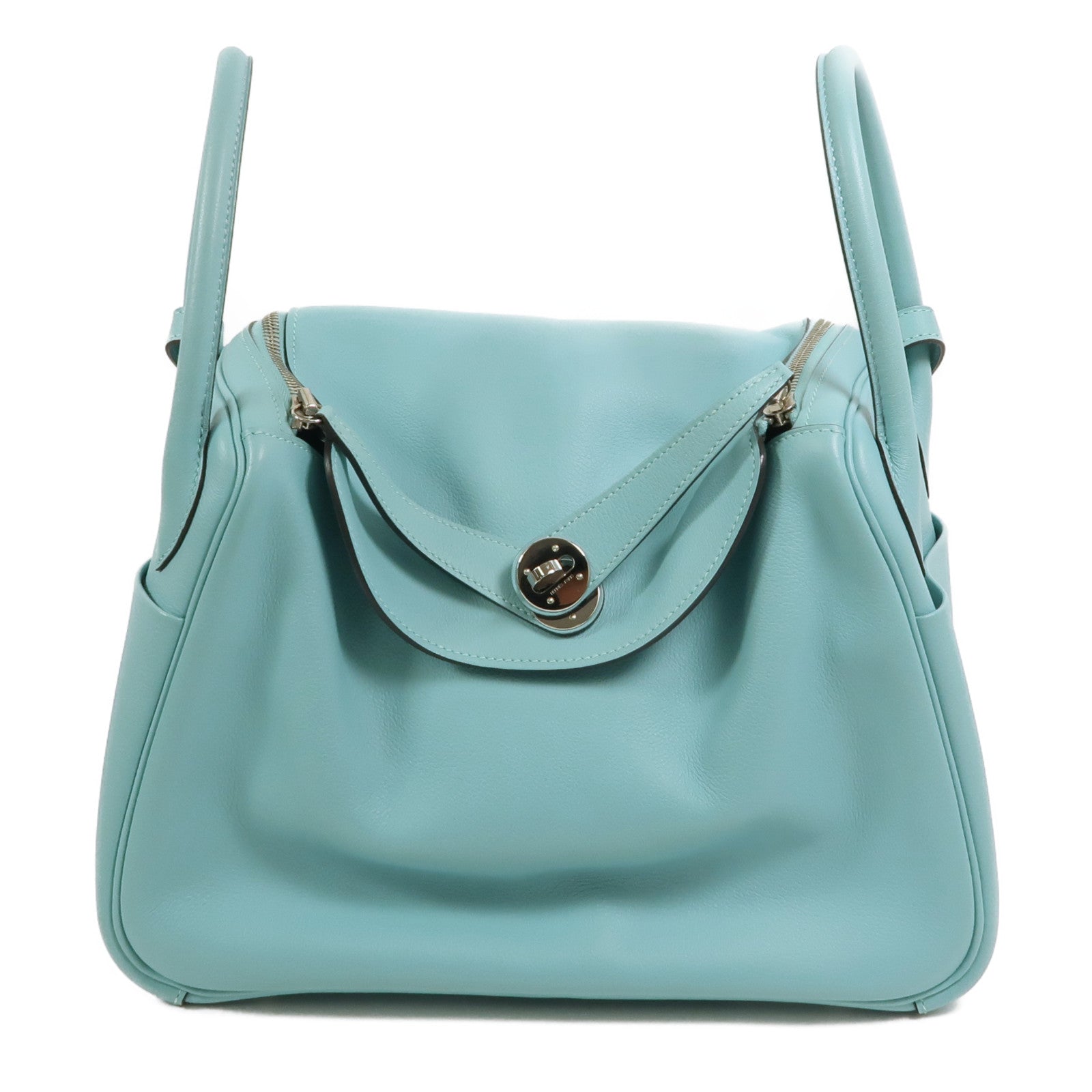HERMES Evercolor皮革Lindy 30銀扣手挽肩背兩用袋Bleu Atoll