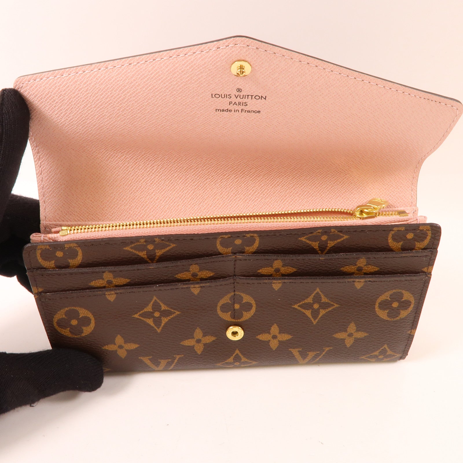 LOUIS VUITTON Monogram Sarah Wallet金扣長錢包啡色