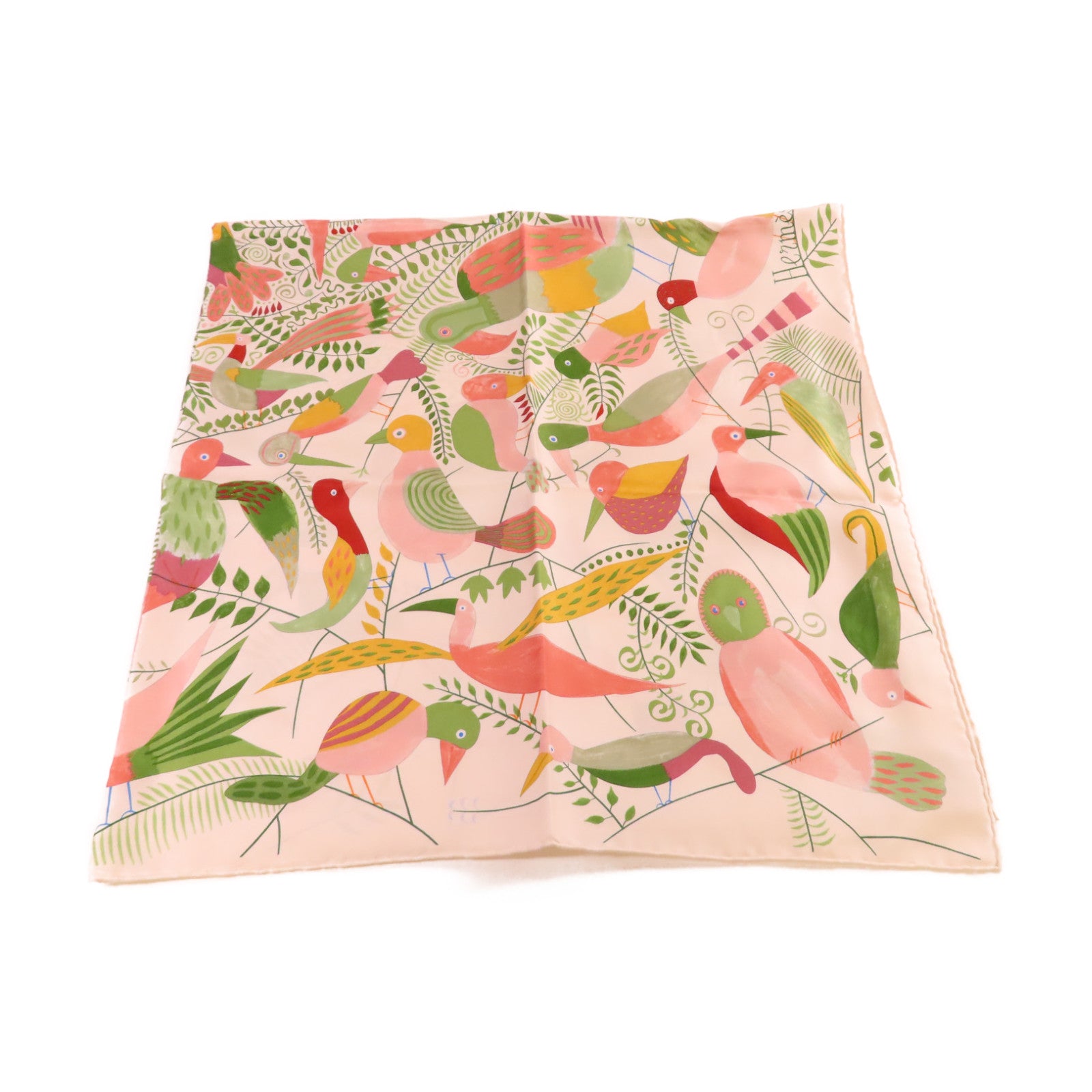 HERMES 絲質90x90 Scarf絲巾米色/粉紅色/綠色/彩色