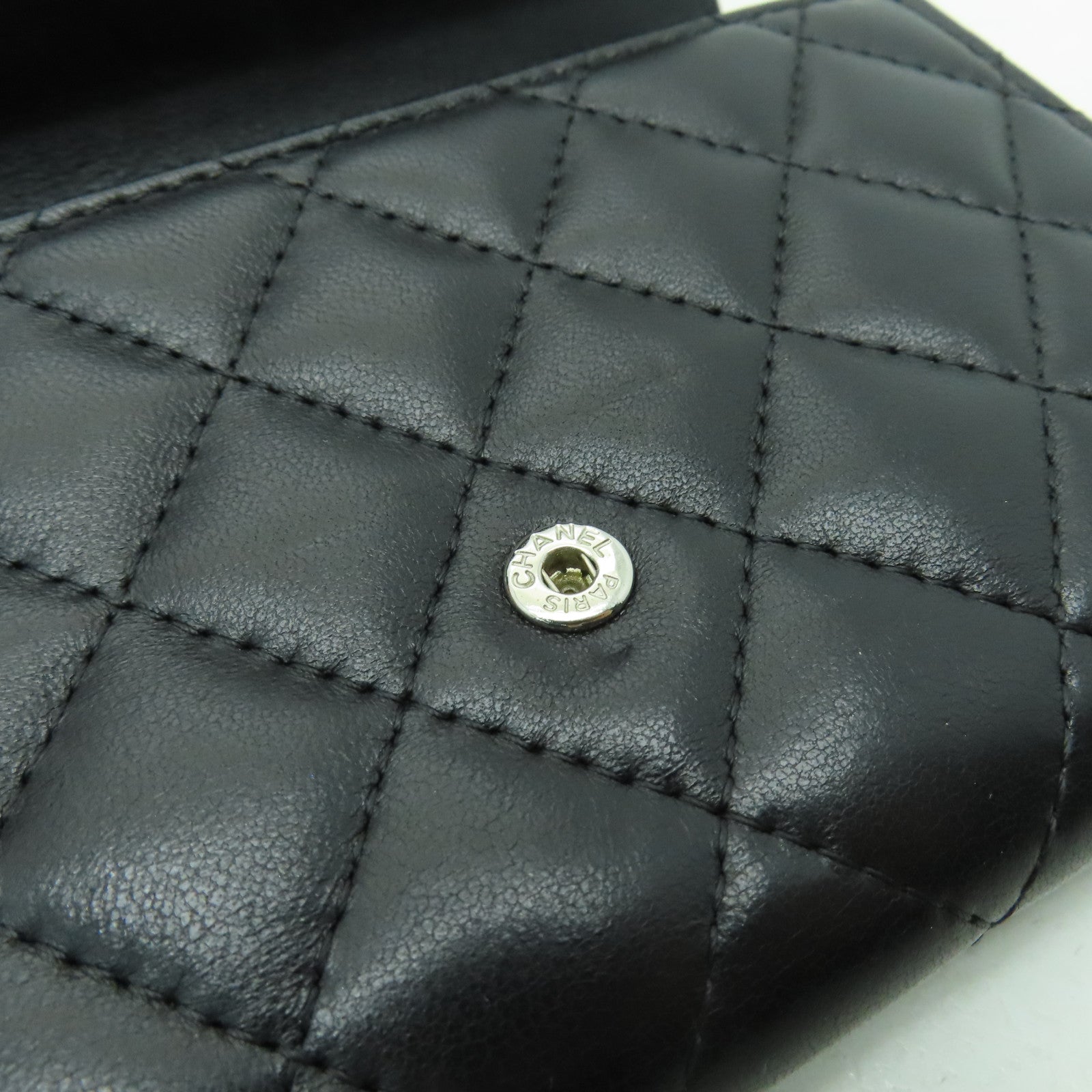 CHANEL 菱格羊皮皮革Wallet銀扣錢包黑色