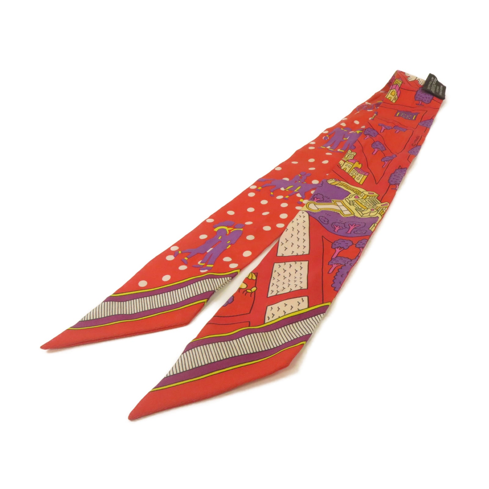 HERMES 【激減優惠】絲質Twilly絲巾紅色/紫色