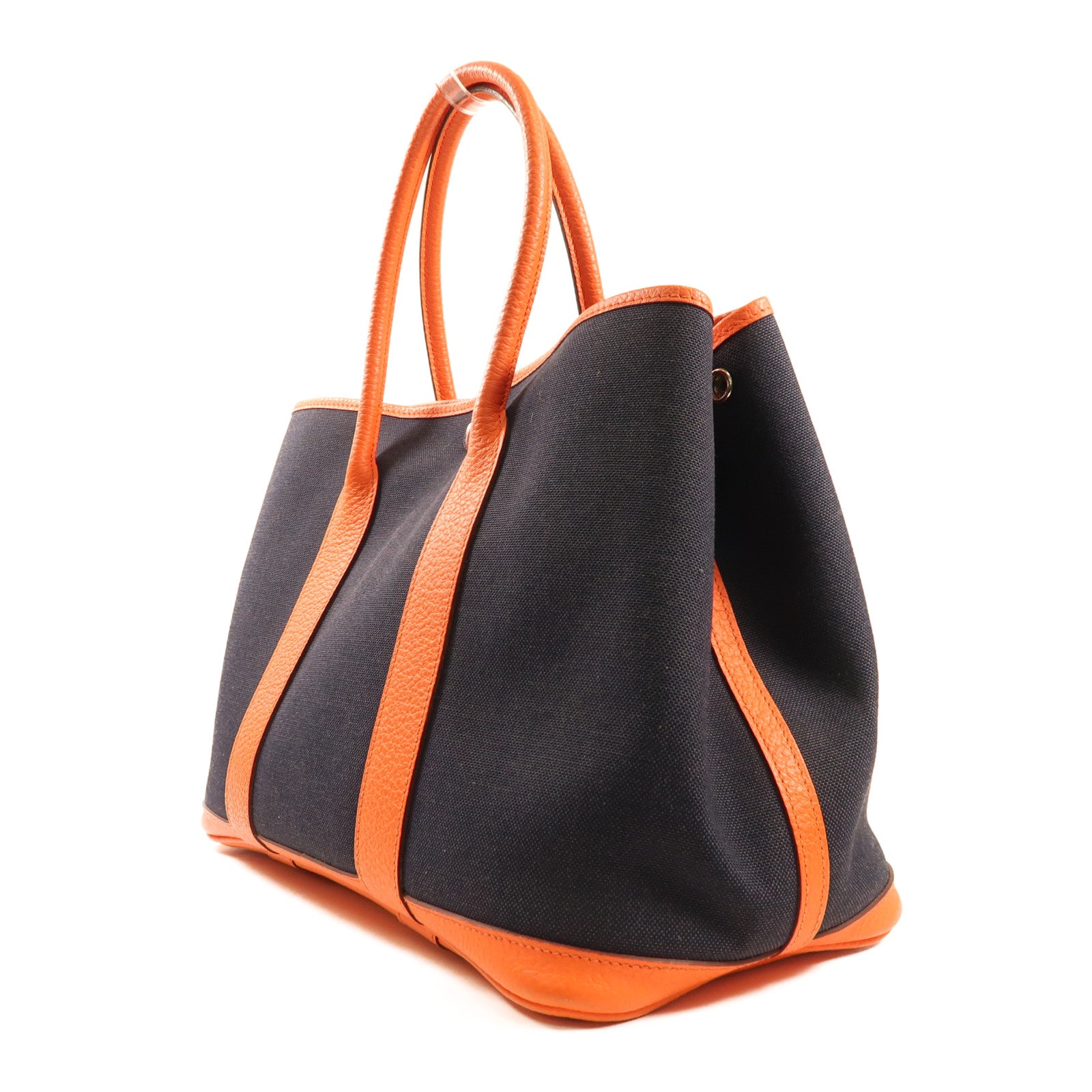 HERMES 帆布Garden Party PM銀扣手挽袋Bleu Marine/Orange Poppy深藍色/橙色