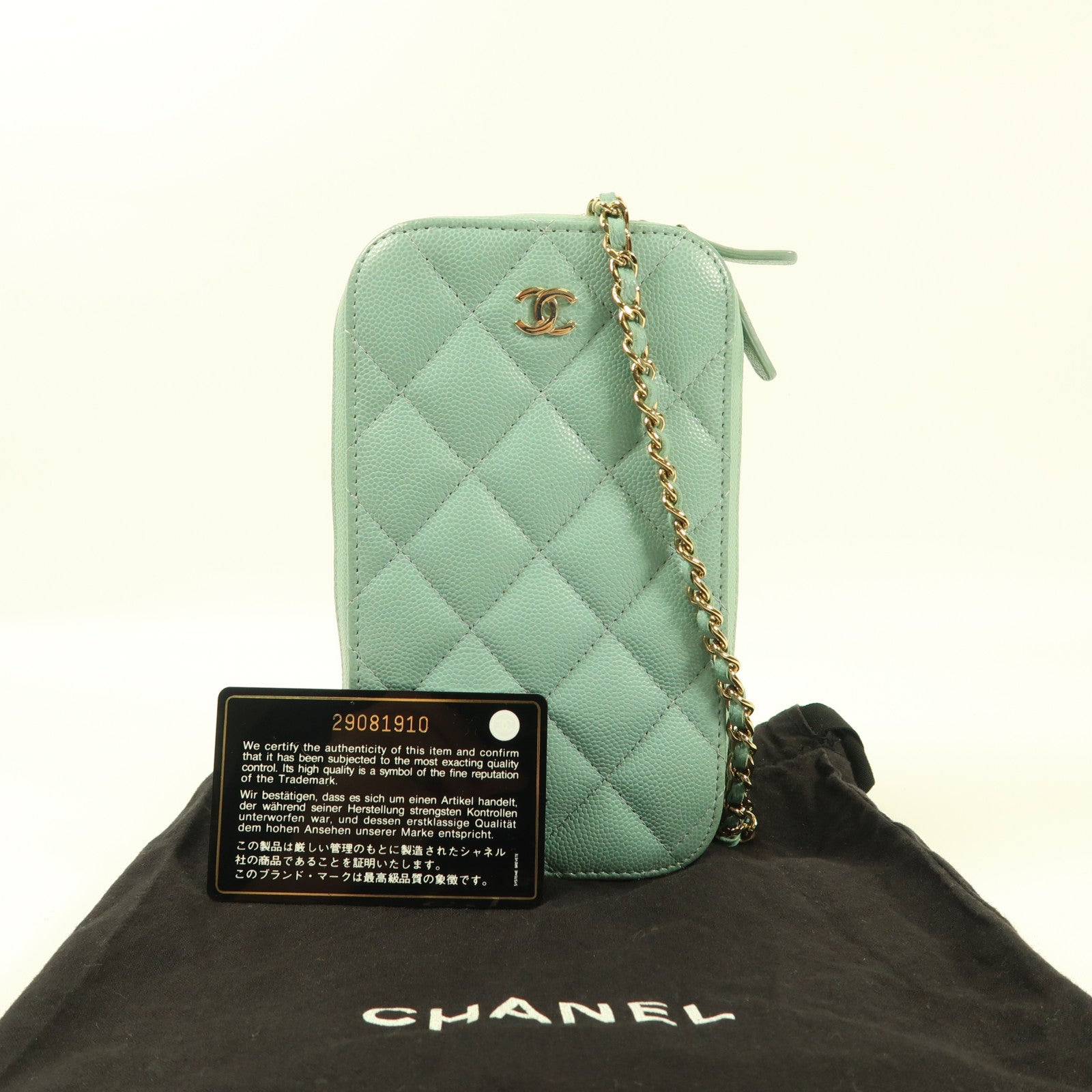 CHANEL 牛皮皮革Phone Bag金扣鏈帶肩背袋